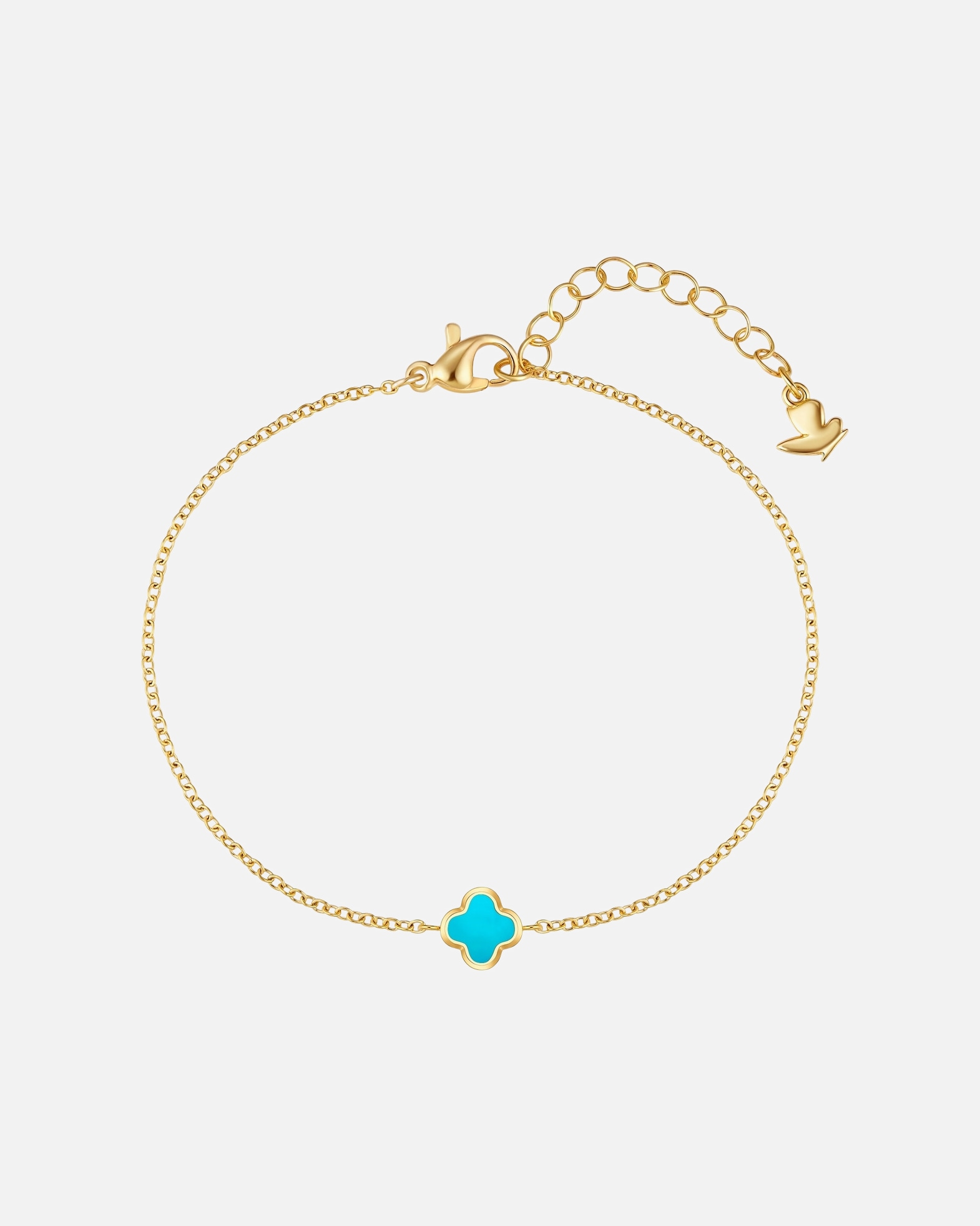 Bracelet for FemmeBracelet trèfle en acier inoxydable en or jaune avec turquoise (synth.)17,0 cm Basislänge + 3,0 cm Verlängerung