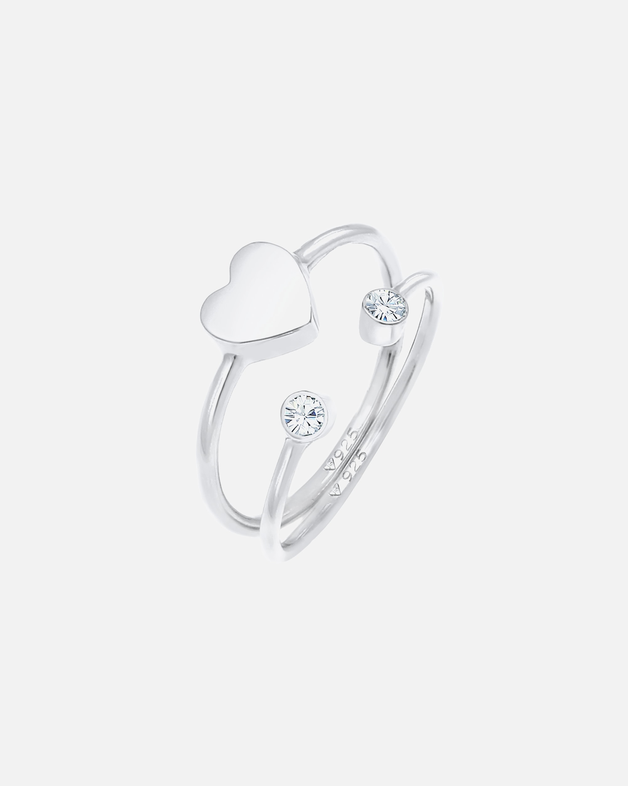 Ring für Weiblich Elli Herz Stapelring Set 925 Silber, mit Kristallen von Swarovski® 56