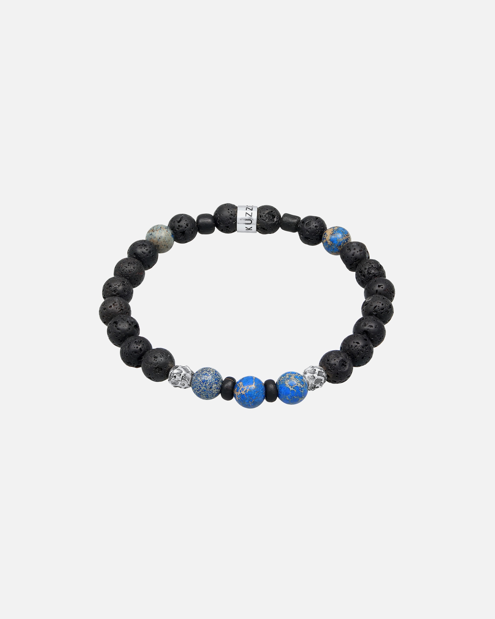 Bracelet for HommeKUZZOIPerles pour hommes rondes avec pierre de lave et perles d'agate en argent sterling 92521