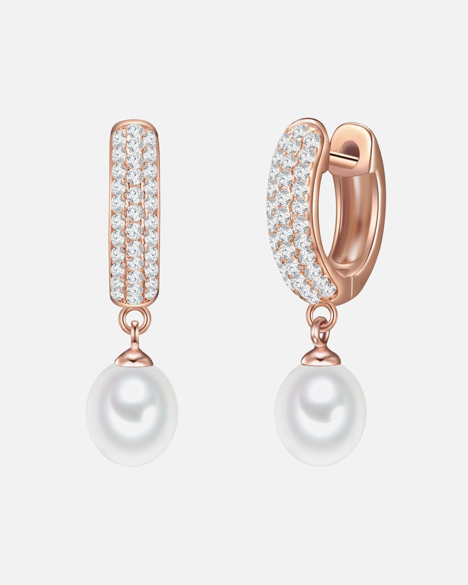 Créoles for FemmeCréoles en argent Argent sterling Oxyde de zirconium (CZ) Perle de culture d'eau douce en Or rose26,1 mm