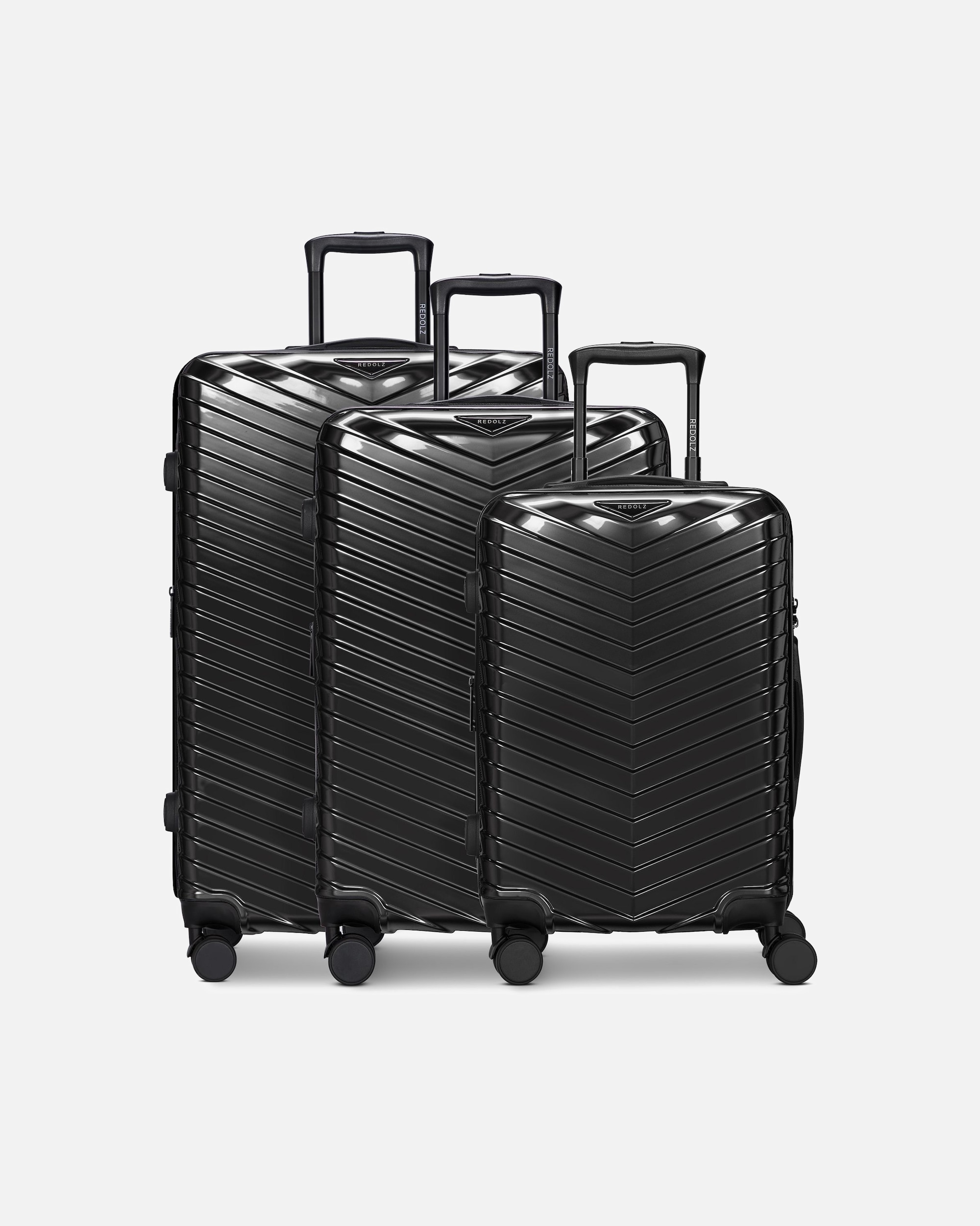 Koffer für Männlich Redolz Essentials 18 2.0 4 Rollen Kofferset 3-teilig mit Dehnfalte metallic-black shiny