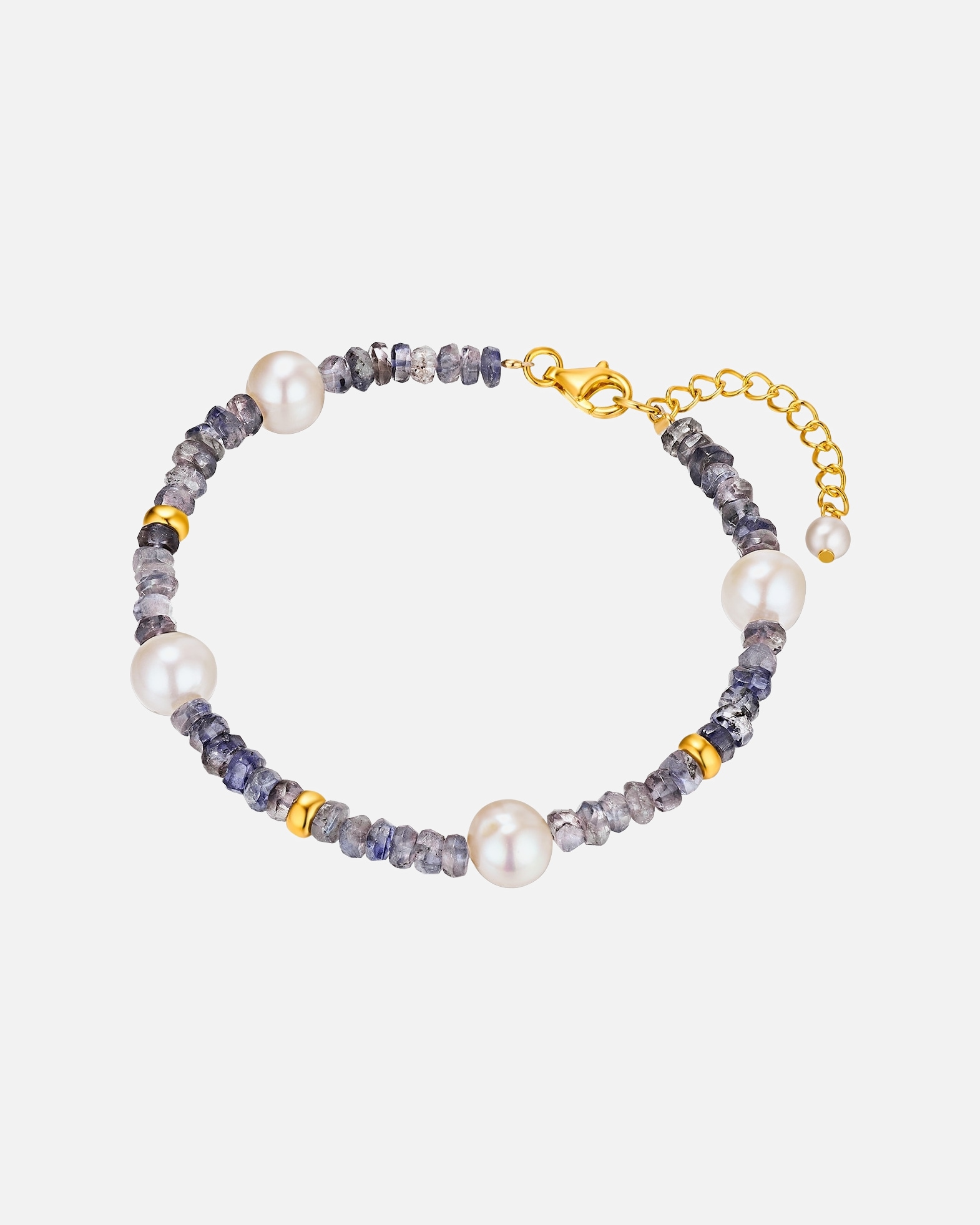 Armband für Weiblich Valero Pearls Perlen-Armband Sterling Silber Kyanit Süßwasser-Zuchtperle in Gelbgold 17,0 cm Basislänge + 3,0 cm Verlängerung