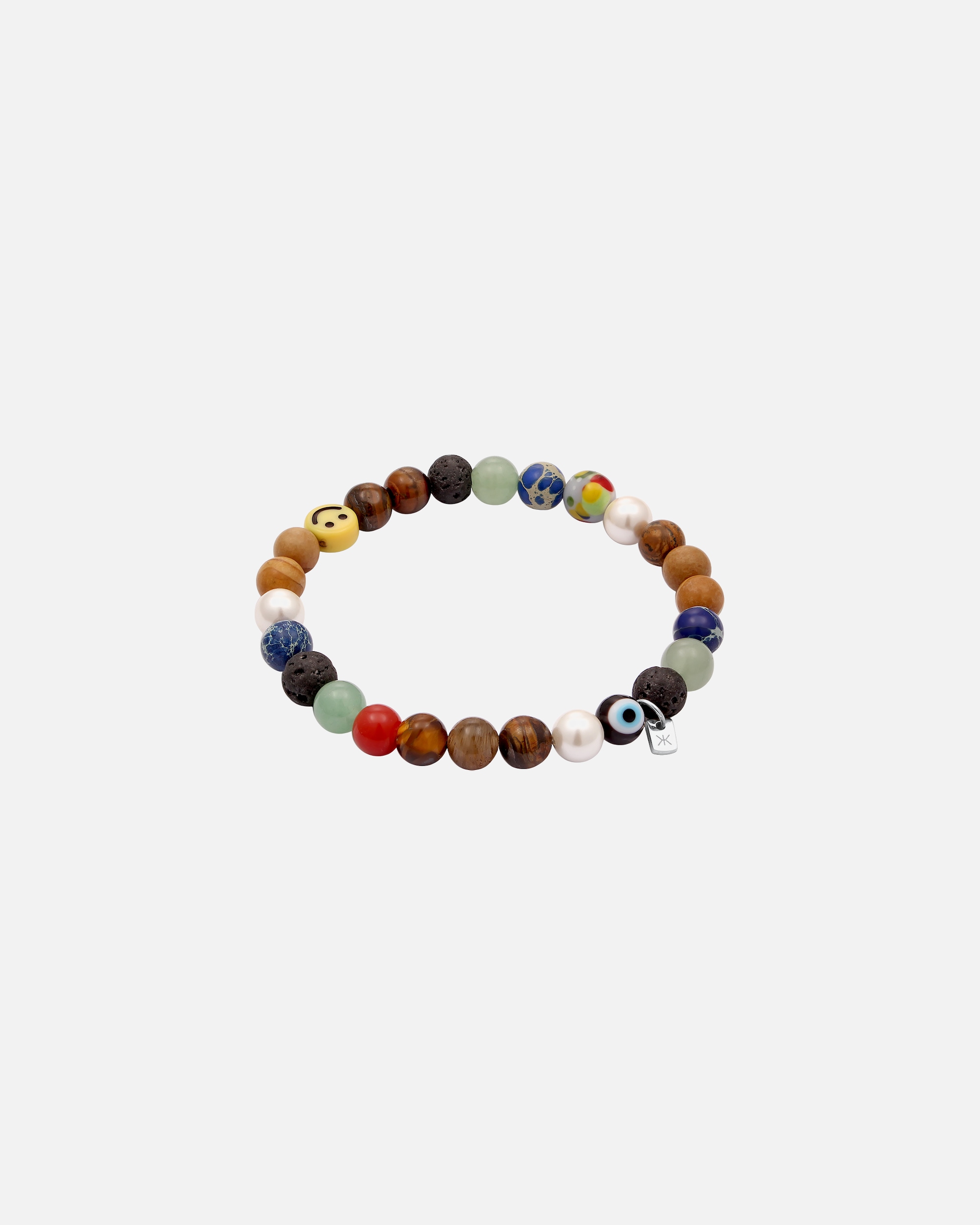 Armband für Männlich KUZZOI Smiling Face Evil Eye Bead Glas Achat 925 Sterling Silber 21