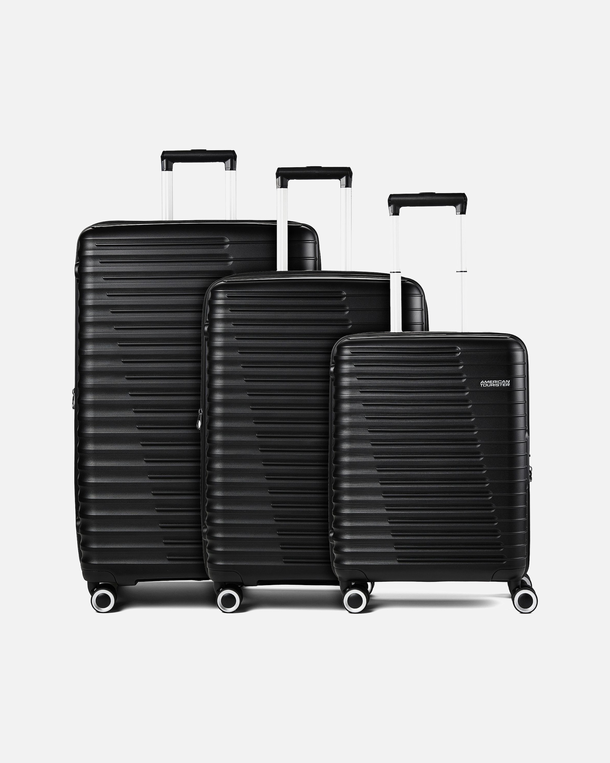 Koffer für Männlich American Tourister Roadrush 4 Rollen Kofferset 3-teilig mit Dehnfalte shadow black