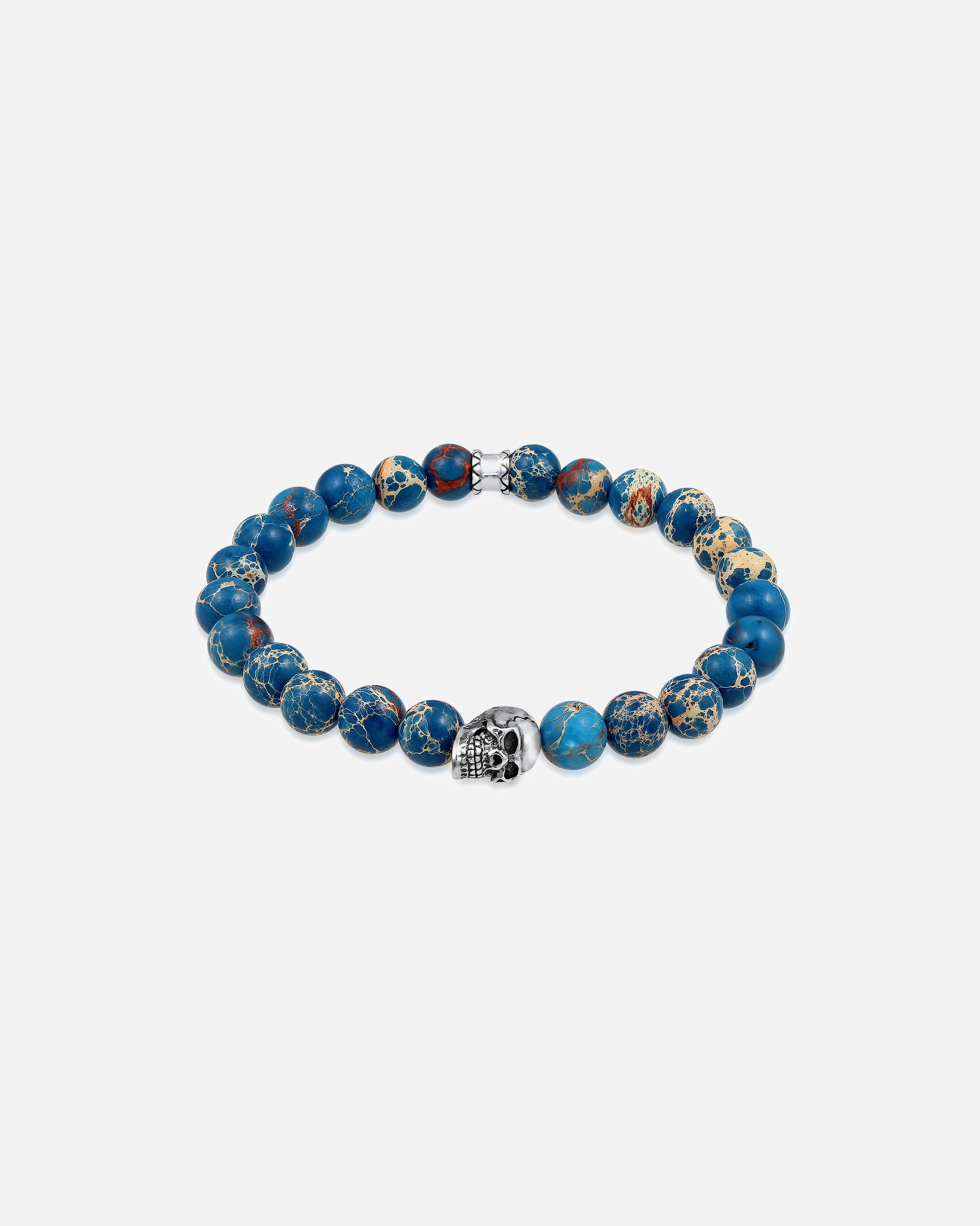 Bracelet for HommeKUZZOIHomme symbole de la tête de mort avec des boules d'agate en argent sterling 92519