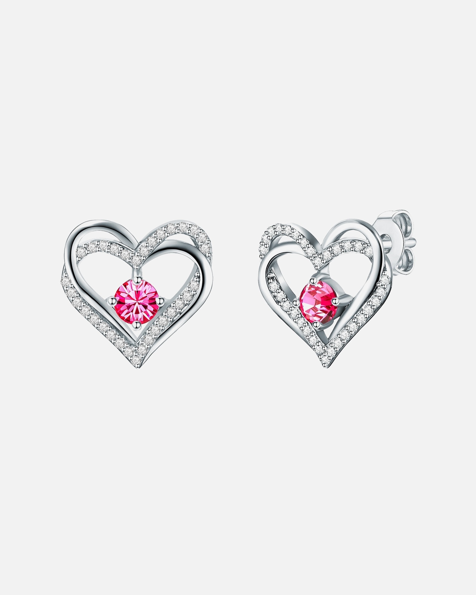 Ohrringe für Weiblich Ohrstecker Herz Sterling Silber verziert mit Kristallen von Swarovski® in Silber 13,6 mm