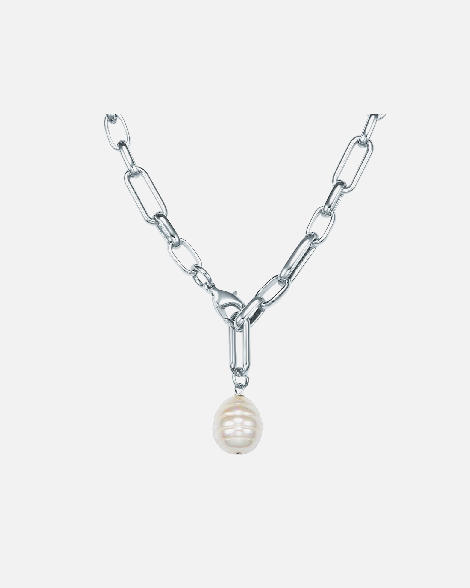 Halskette für Weiblich Lulu & Jane Perlen-Kette Metall-Legierung Muschelkernperle in Silber 50,0 cm