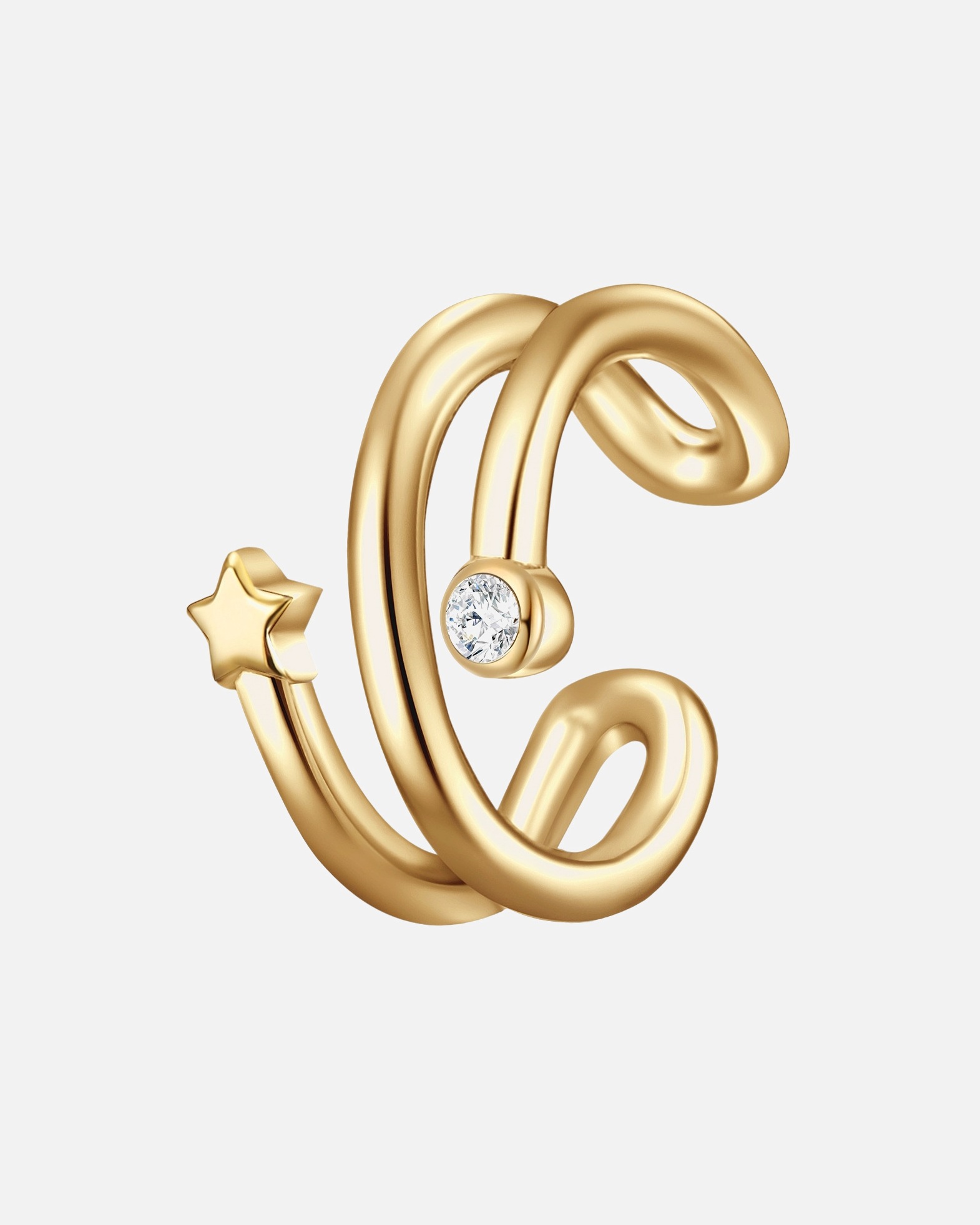 Boucle d'oreilles for FemmeManchette d'oreille en argent Étoilé Argent sterling Oxyde de zirconium (CZ) en Or jaune14,0 mm