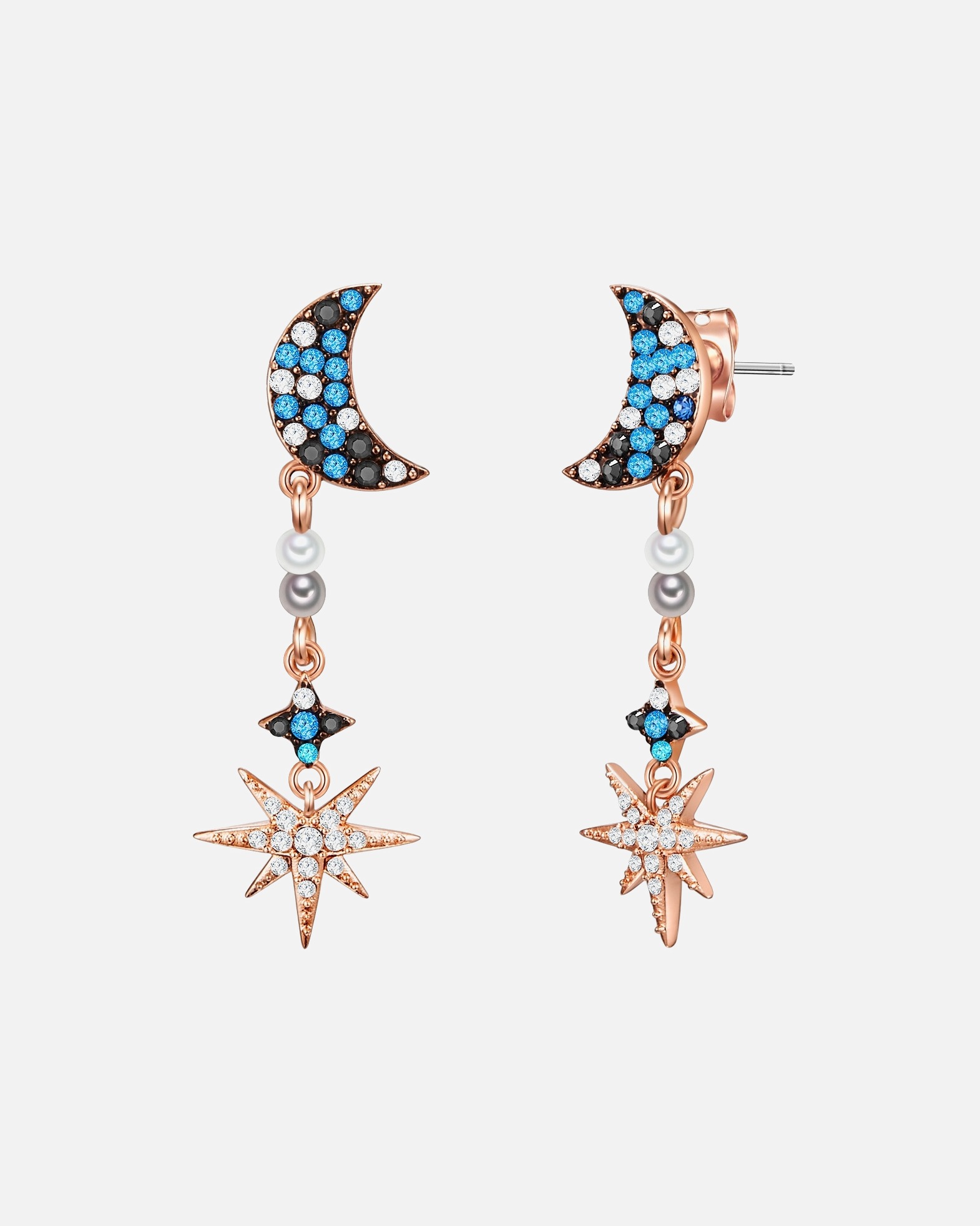 Boucle d'oreilles for FemmeBoucles d´oreilles Croissant/étoile Laiton Orné de cristaux Swarovski® Perle (synth.) en Or rose37,9 mm