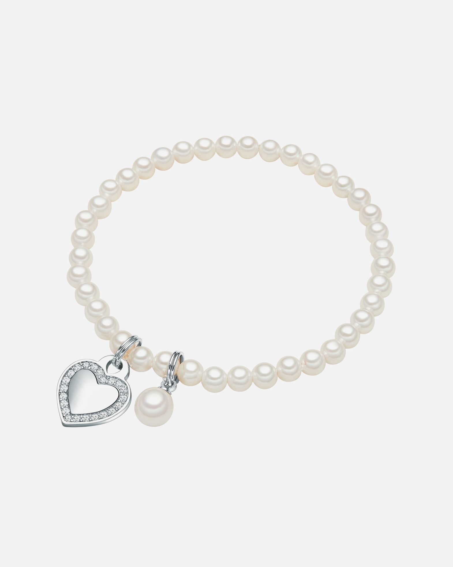Bracelet for FemmeBracelet Coeur Laiton Oxyde de zirconium (CZ) Perles organiques en Argent17,0 cm