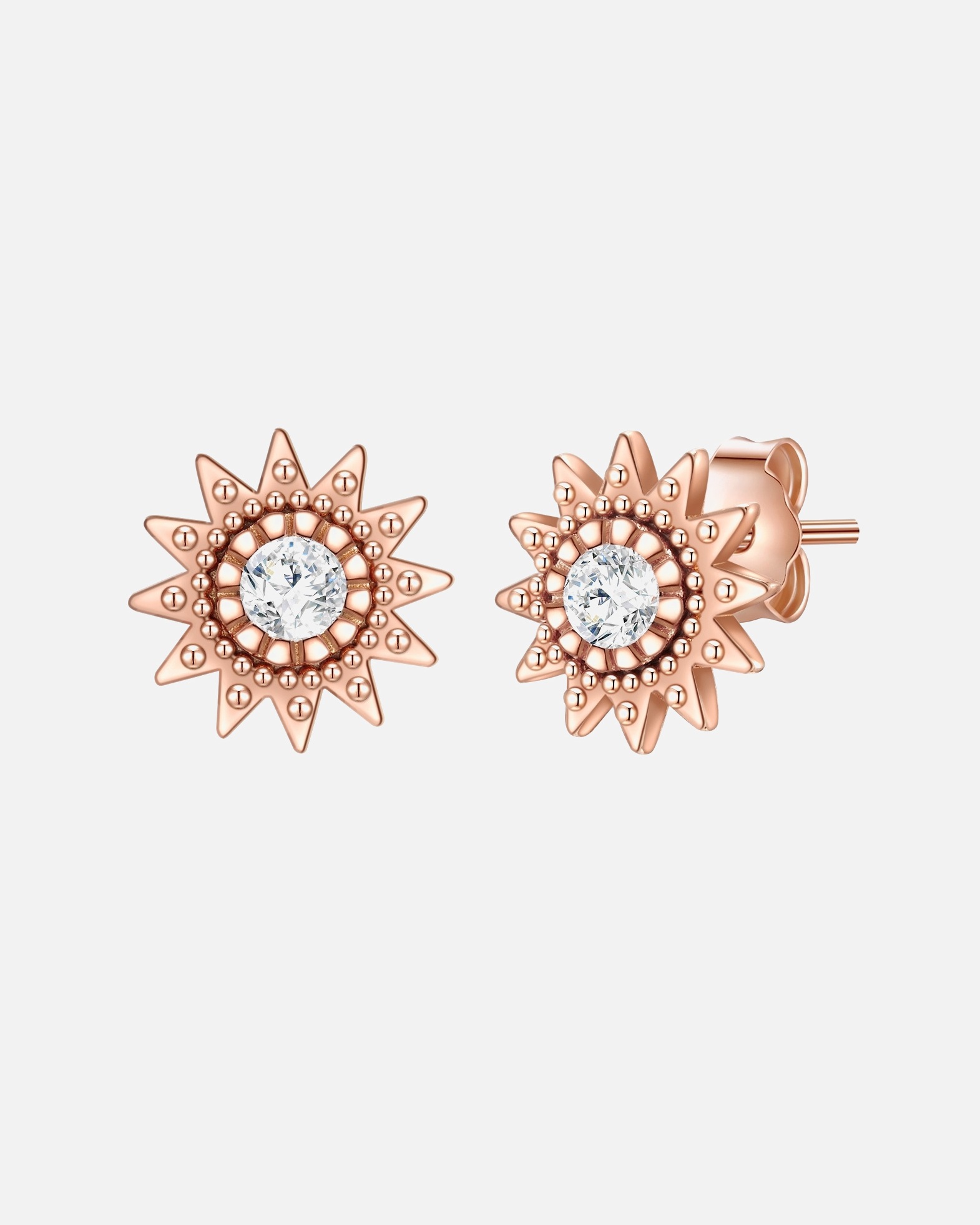 Boucle d'oreilles for FemmePuces d'oreilles en argent Soleil Argent sterling Oxyde de zirconium (CZ) en Or rose7,7 mm