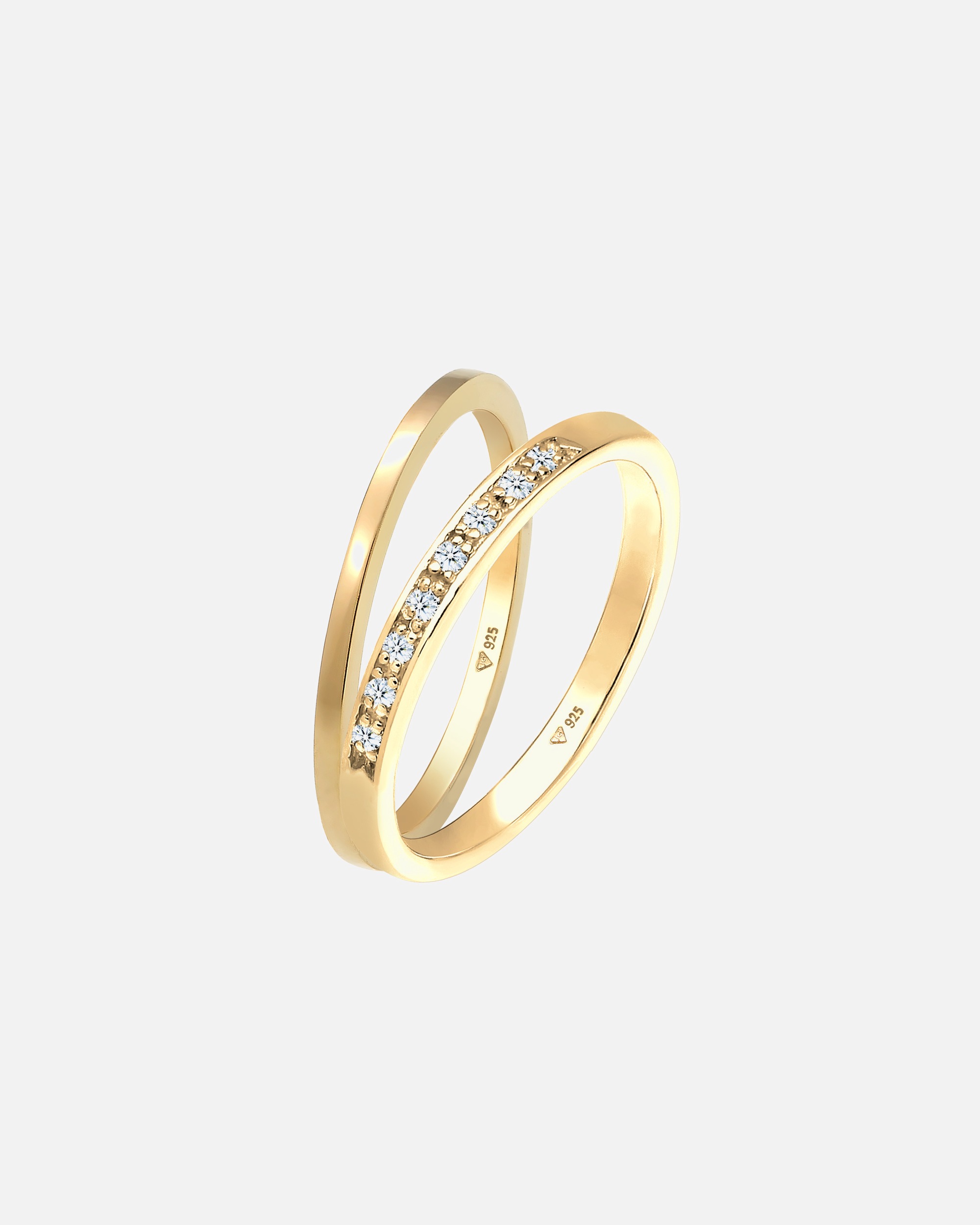 Ring für Weiblich Elli DIAMONDS Basic Memoire Diamant (0.04 ct) 2er Set 925 Silber 56