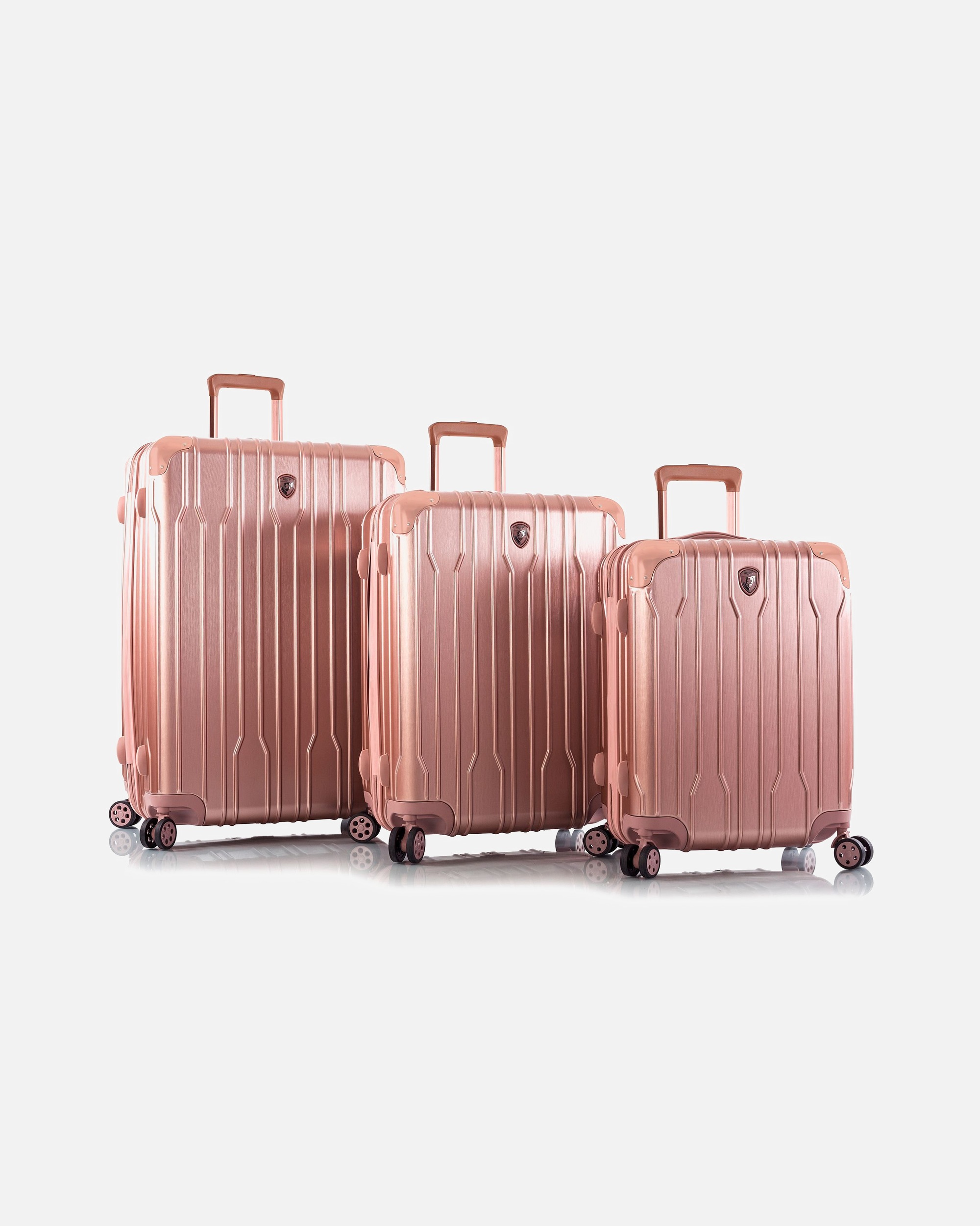 Koffer für Männlich Heys Xtrak 4 Rollen Kofferset 3-teilig mit Dehnfalte rose gold