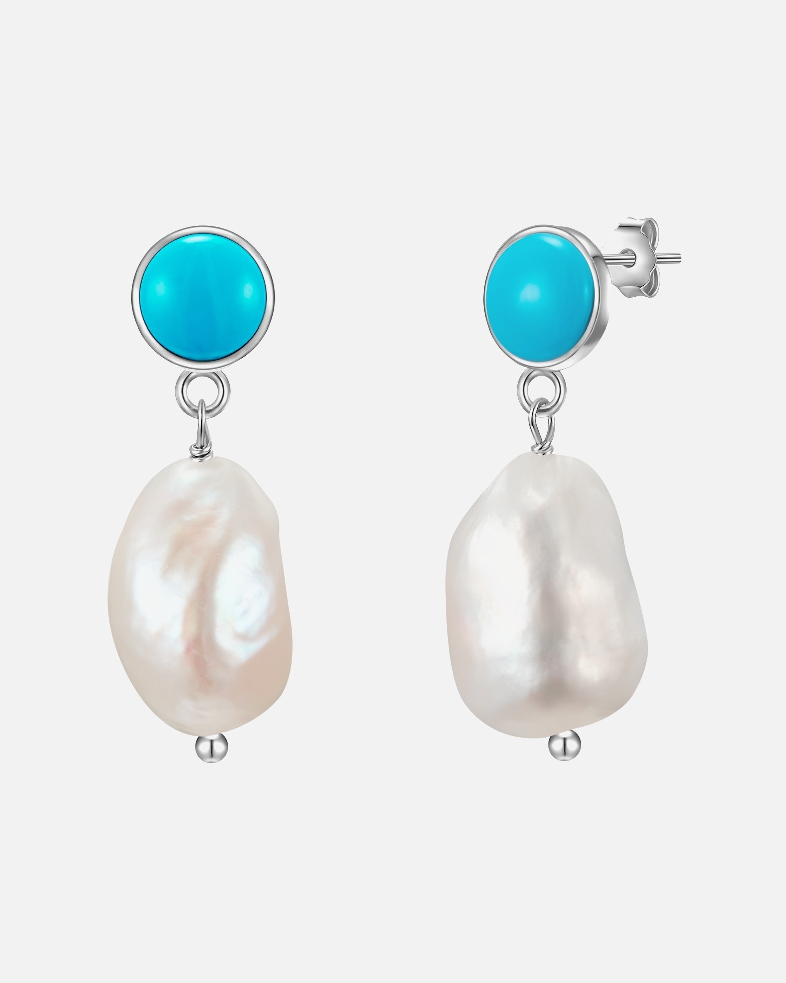 Boucle d'oreilles for FemmeBoucles d'oreille en argent Perle de culture d'eau douce Turquoise reconstituée Perle de culture d'eau douce en Blanc28,7 mm