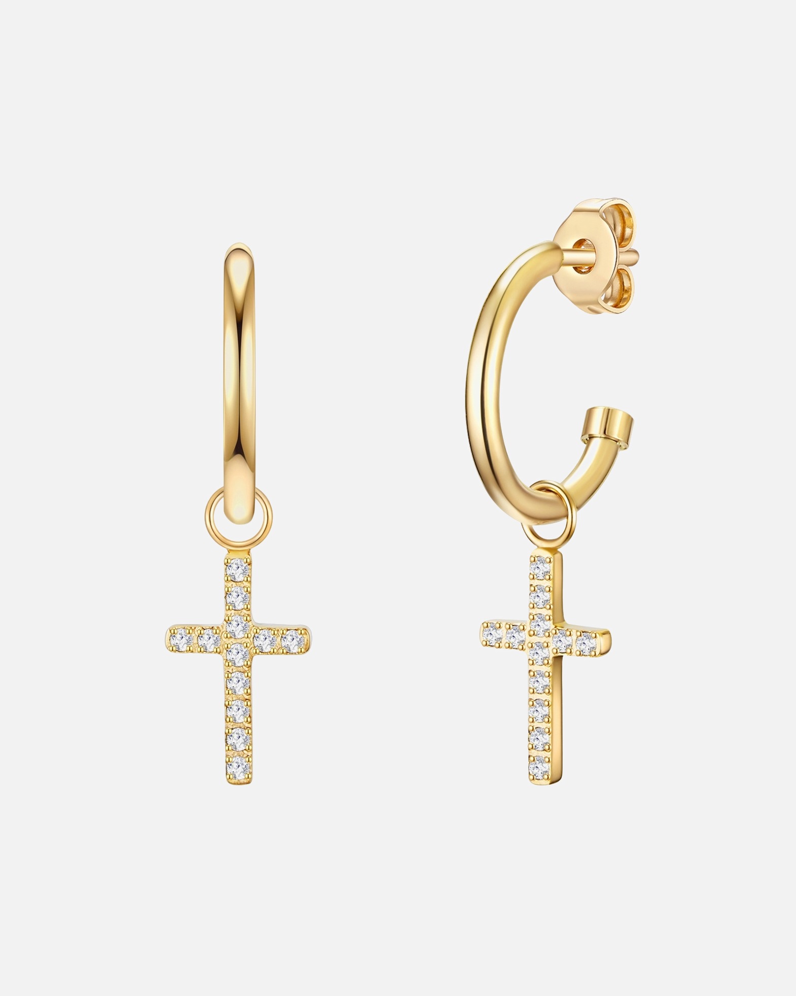 Créoles for FemmeCréoles en acier inoxydé Croix Acier inoxydable Oxyde de zirconium (CZ) en Or jaune17,3 mm