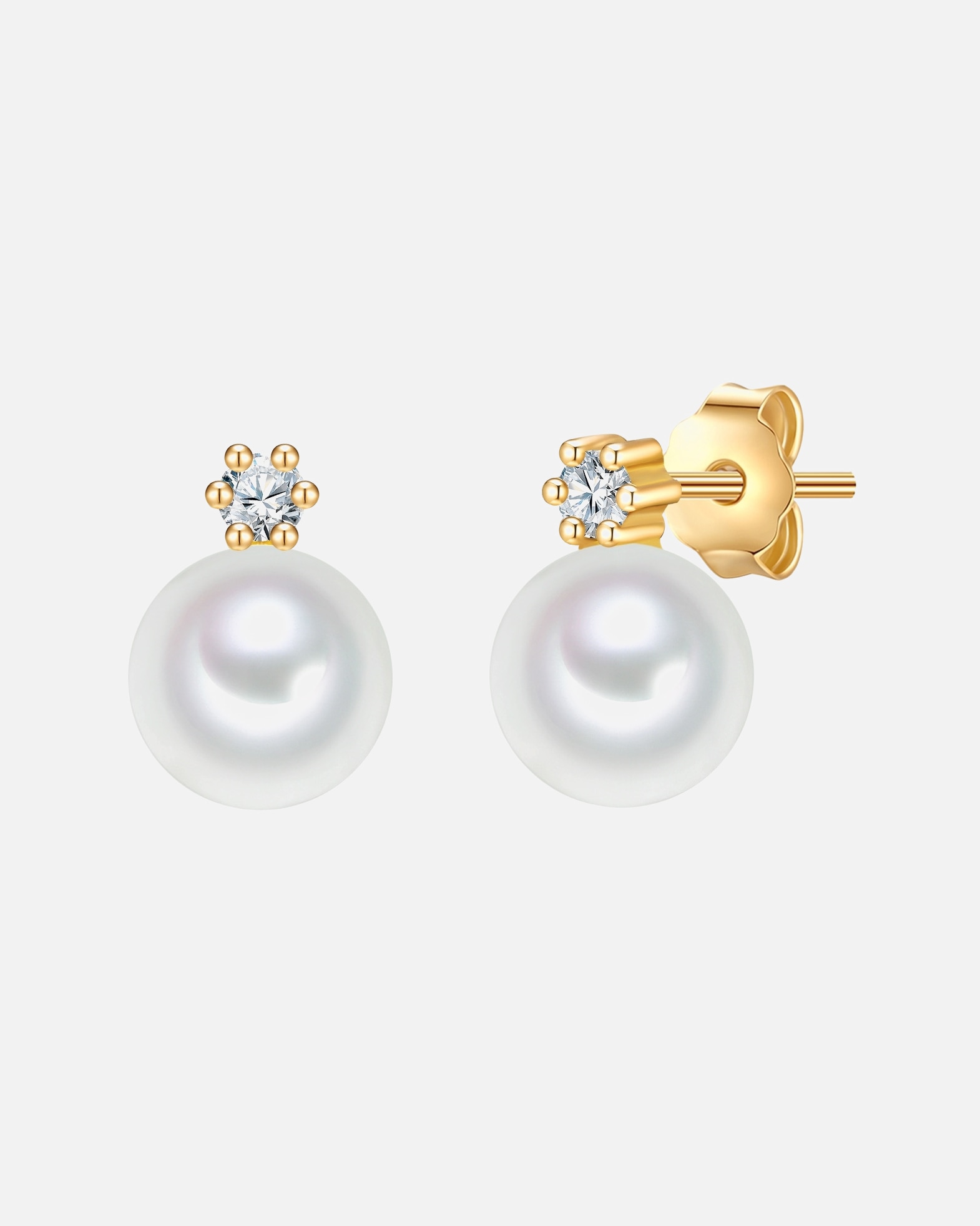 Boucle d'oreilles for FemmeBoucles d´oreilles Argent sterling Oxyde de zirconium (CZ) Perle de culture d'eau douce en Or jaune9,1 mm