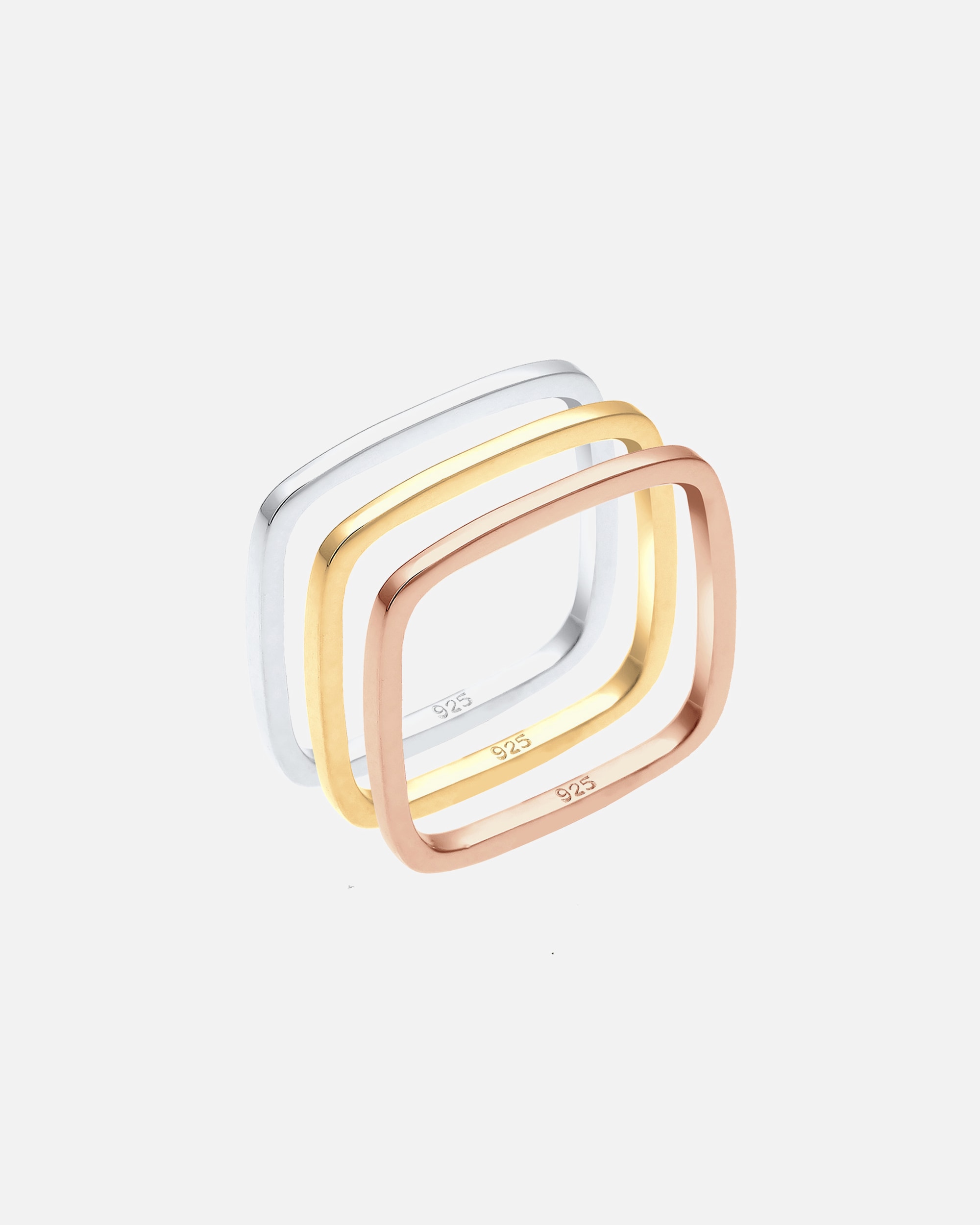 Ring für Weiblich Elli Tri-Color Statement Vierecks-Ringset 925er Silber 54