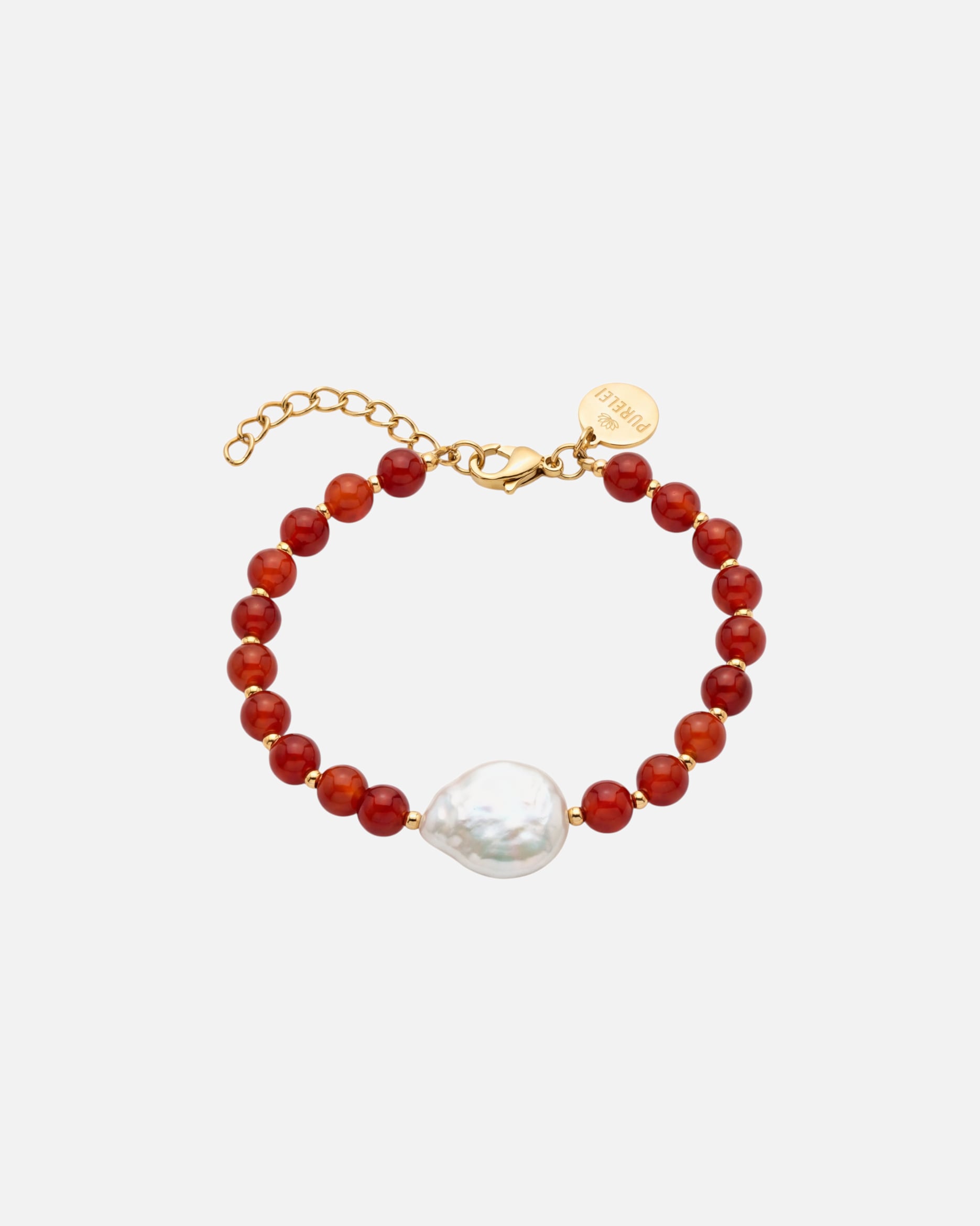 Armband für Unisex Purelei Red Achat Pearl Armband 100% Edelstahl Gold