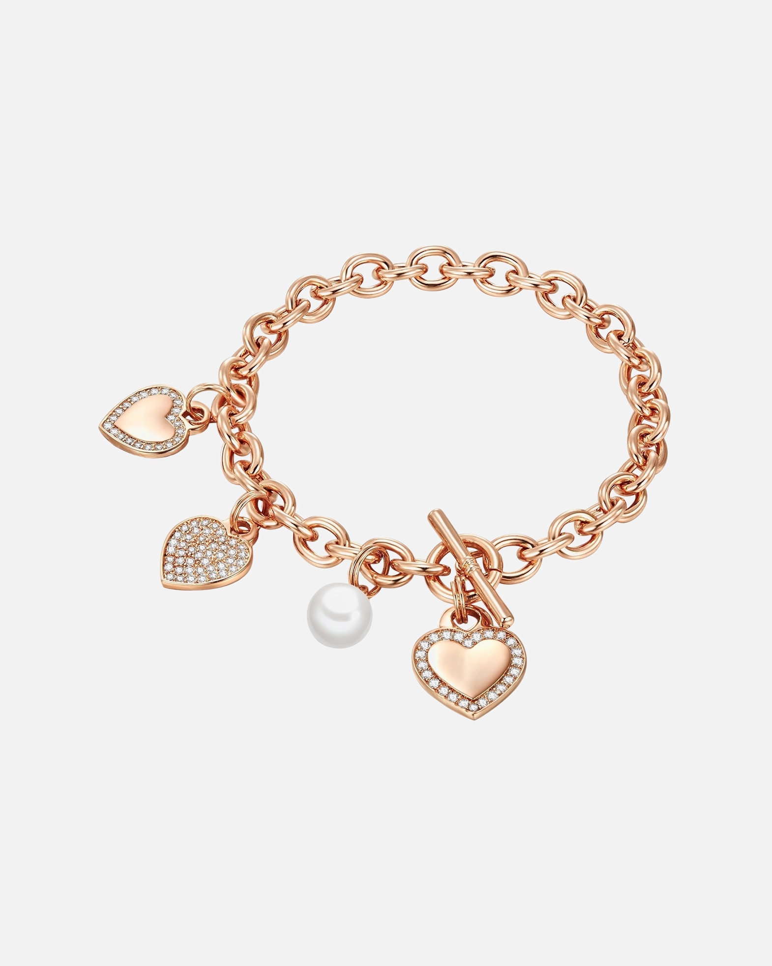Bracelet for FemmeBracelet en perles Coeur Laiton Oxyde de zirconium (CZ) Perles organiques en Or rose19,0 cm