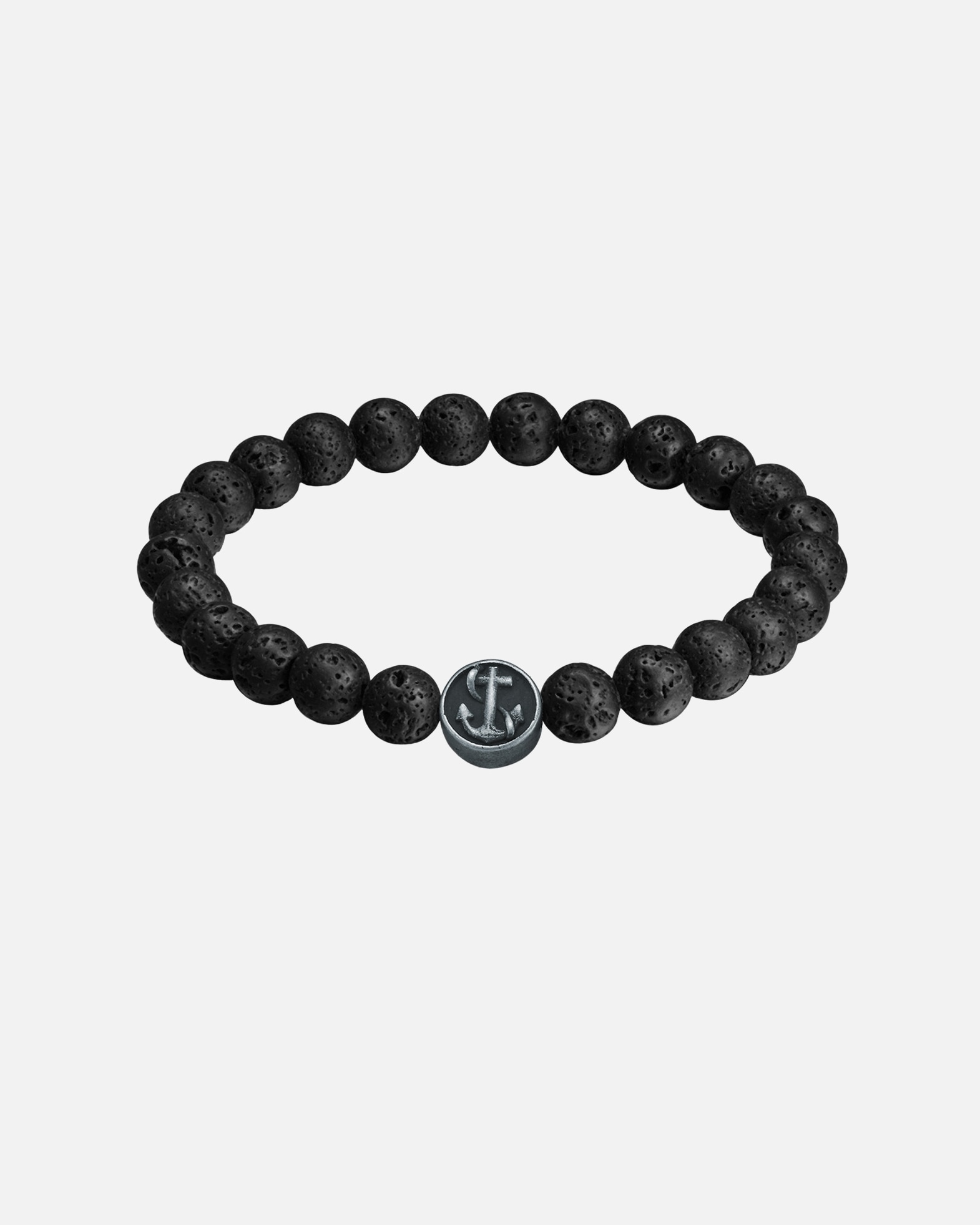 Armband für Männlich True Rebels Armband Anker Edelstahl Lava-Stein schwarz 22,0 cm