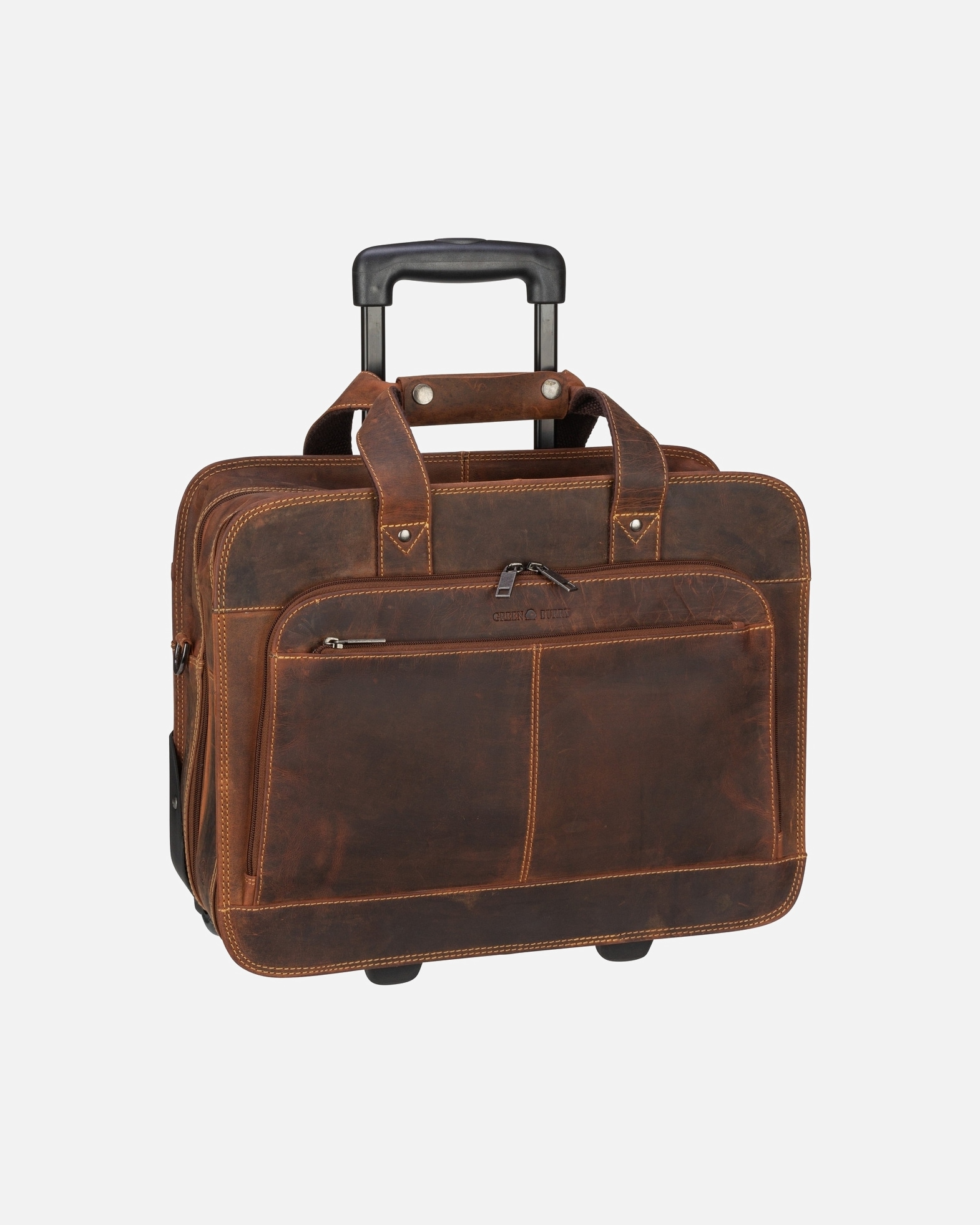Handgepäckkoffer für Männlich Greenburry Vintage 2 Rollen Businesstrolley 33 cm Laptopfach braun