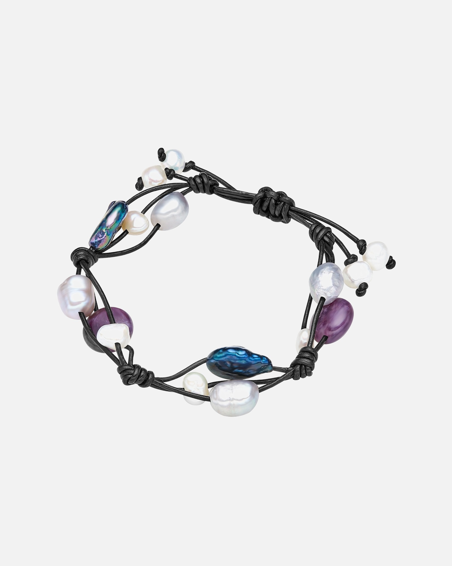 Bracelet for FemmeBracelet cuir nappa Perle de culture d'eau douce Améthyste Perle de culture d'eau douce en Multicolore16,0 - 24,0 cm, flexibel einstellbar
