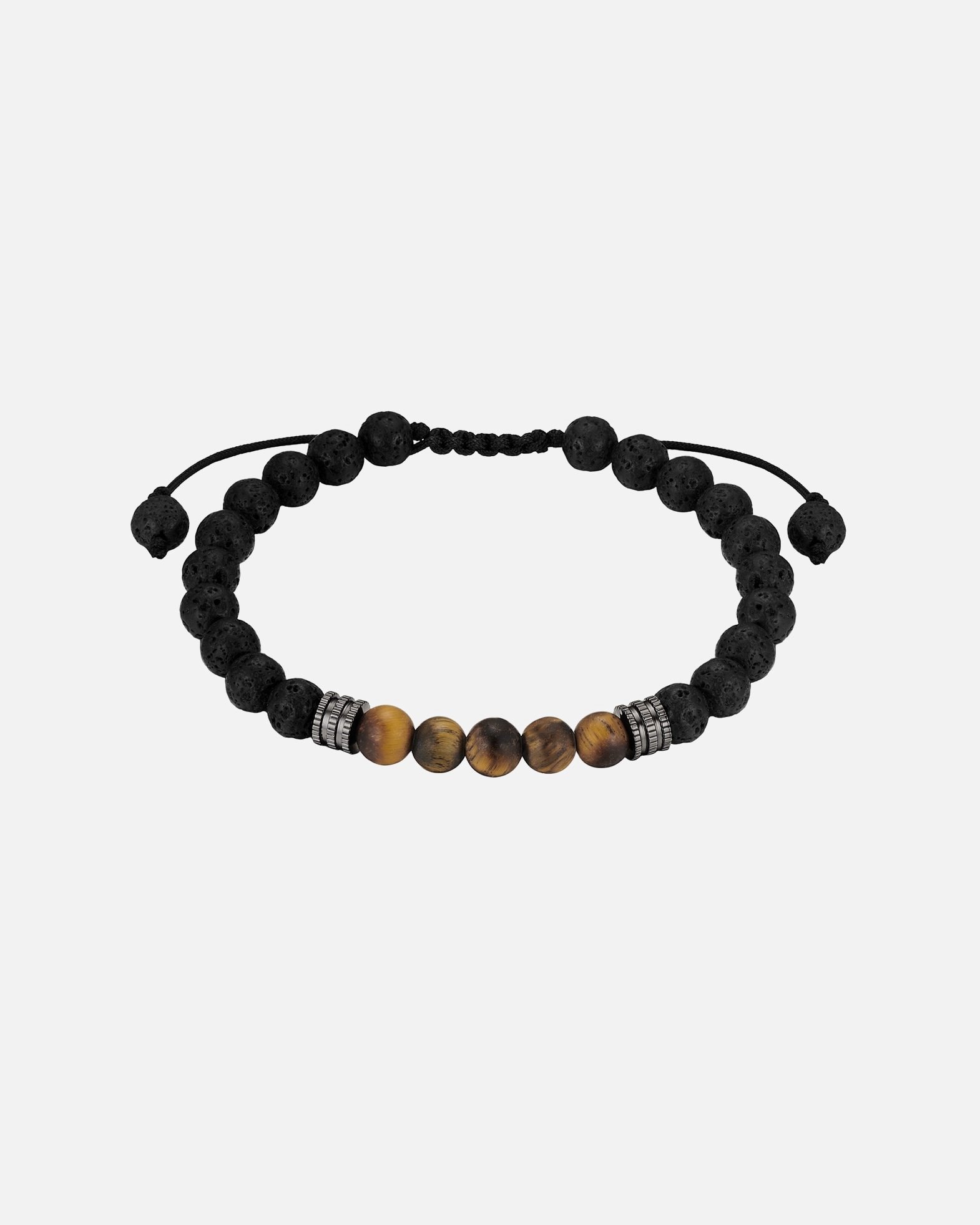 Bracelet for HommeTrue RebelsBracelet en acier inoxydable en argent avec pierre de lave et œil de tigre19,0 - 23,0 cm, flexibel einstellbar