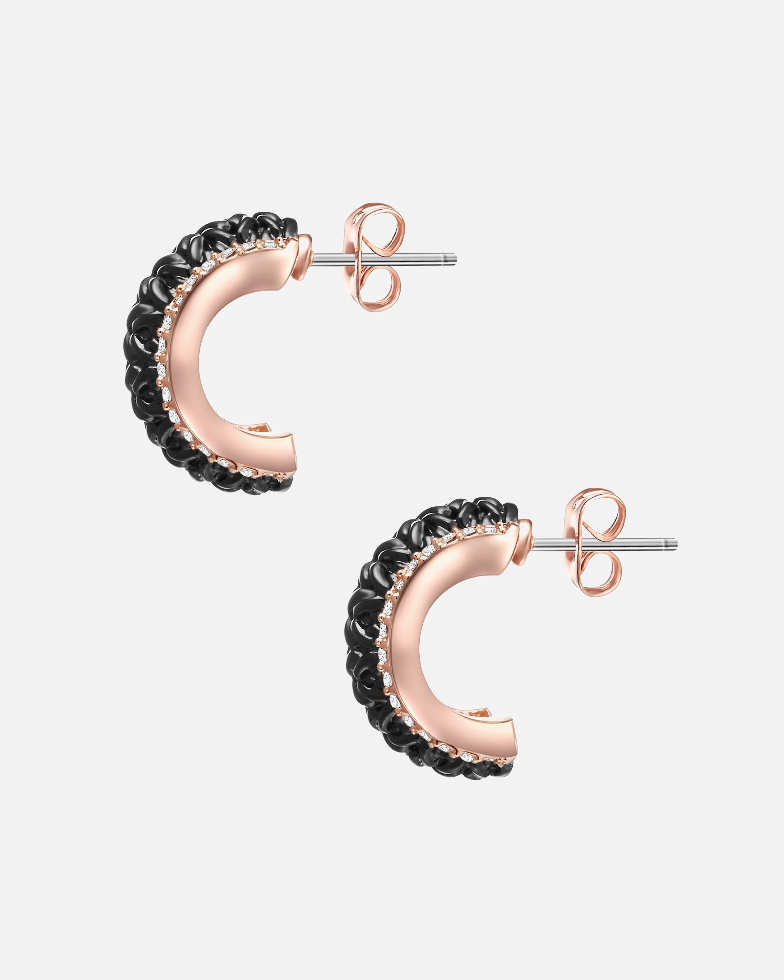 Ohrringe für Weiblich Lulu & Jane Ohrstecker Metall-Legierung verziert mit Kristallen von Swarovski® in Roségold/Schwarz 17,1 mm