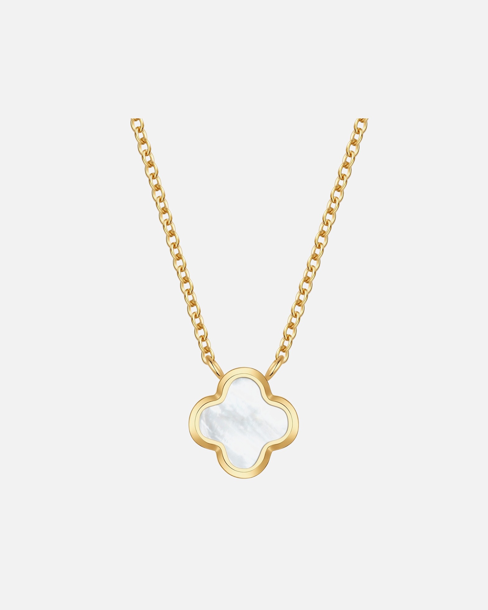 Halskette für Weiblich Halskette Kleeblatt aus Edelstahl in gelbgold mit Perlmutt 40,0 cm Basislänge + 5,0 cm Verlängerung