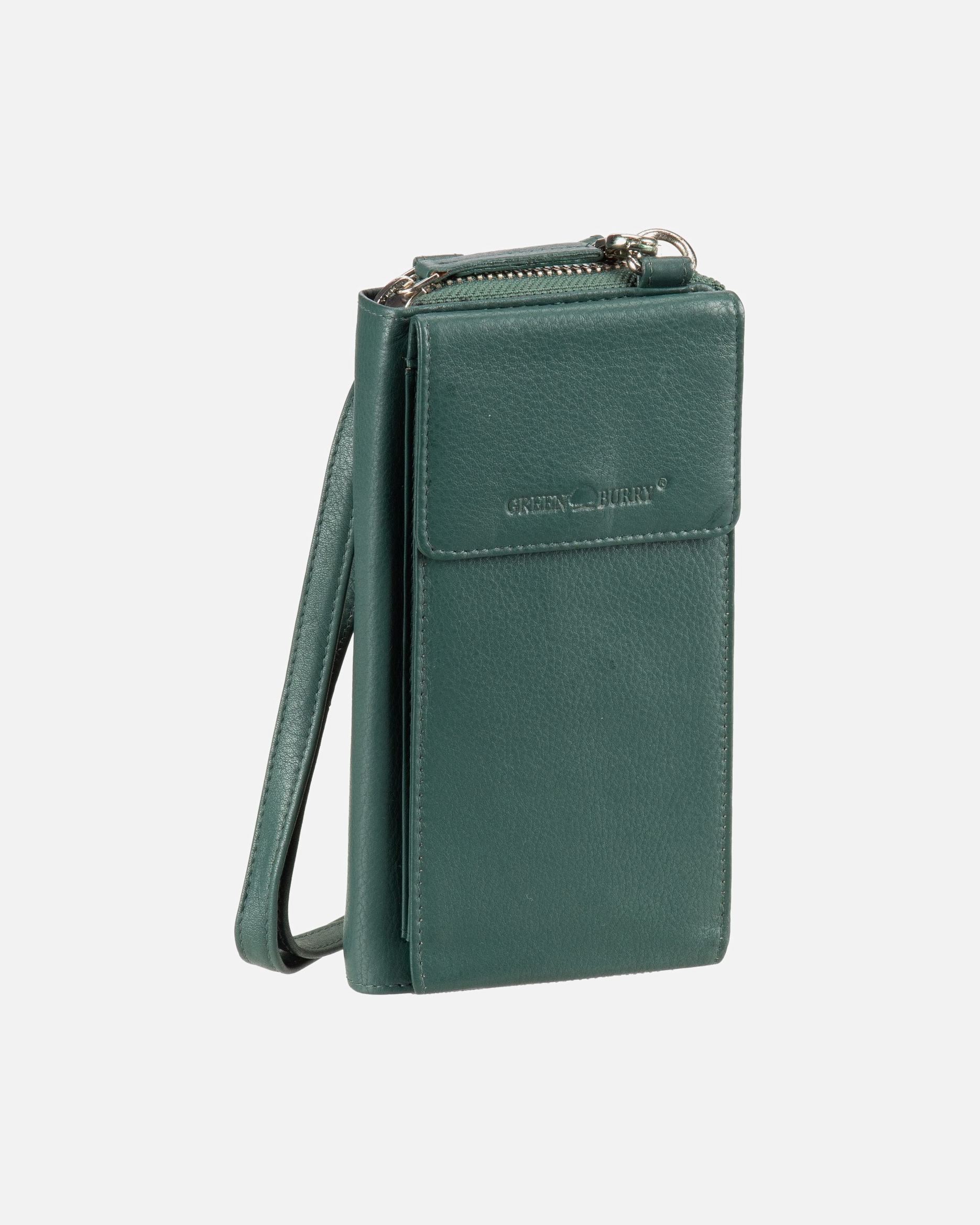 Umhängetasche für Weiblich Greenburry Nappa Handytasche RFID Leder 8 cm tannengrün