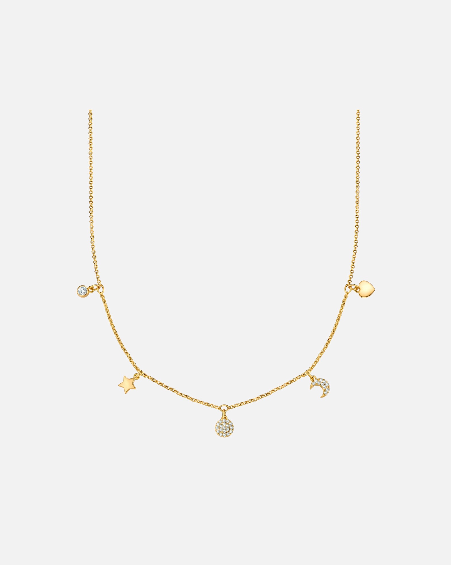 Collier for FemmeCollier Étoile/Cercle/Lune/Cœur en Laiton doré avec Zircon38,0 cm Basiskette + 8,0 cm Verlängerung