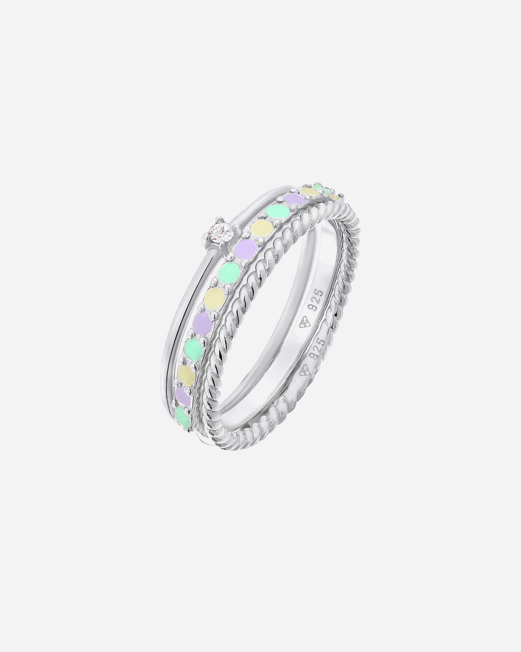 Bague for FemmeElliFemmes Pile Set Moderne Solitaire Torsadé Tendance Multicolore avec Émail et Cristal en Argent Sterling 925 Plaqué Or54