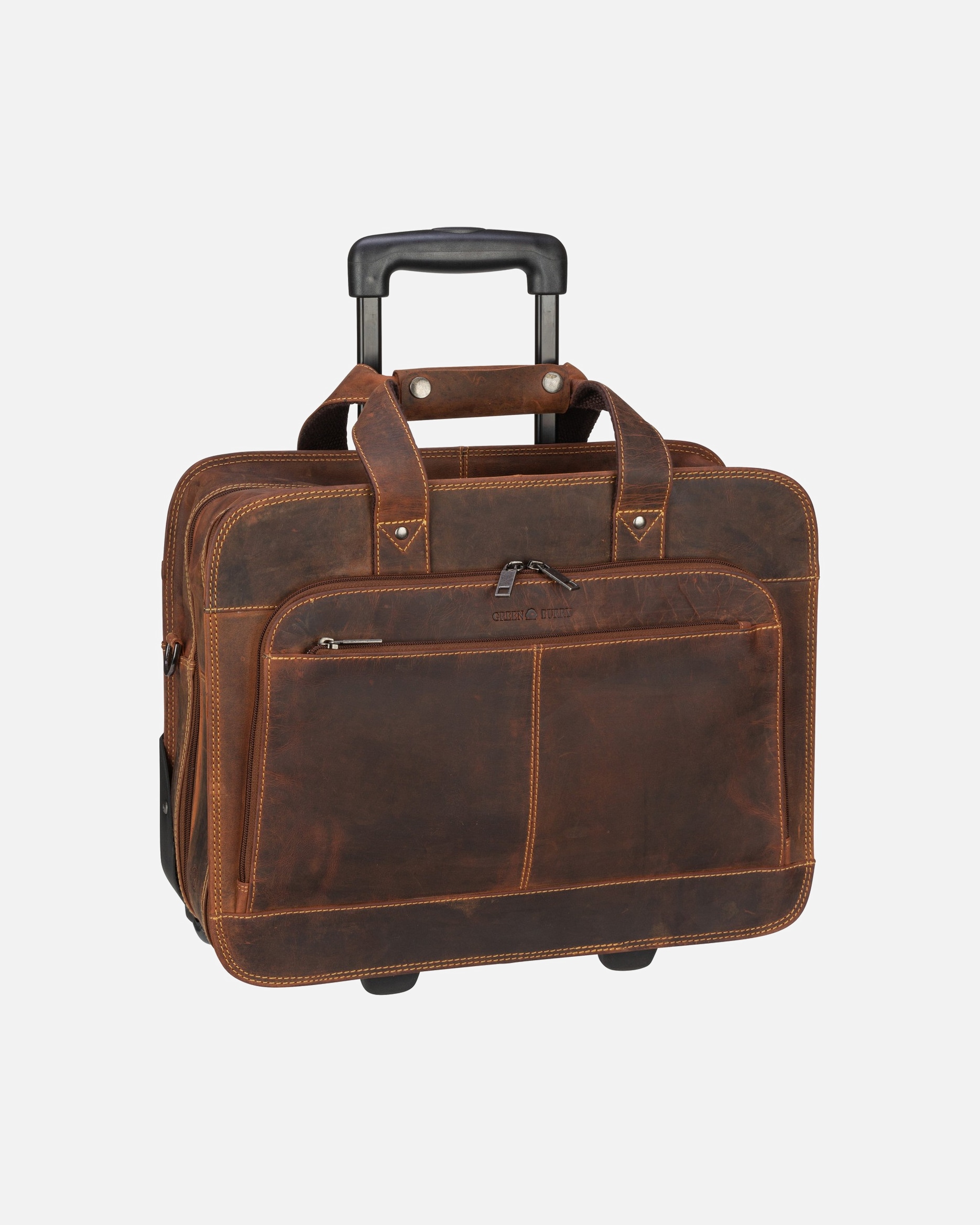 Handgepäckkoffer für Männlich Greenburry Vintage 2 Rollen Businesstrolley 33 cm Laptopfach braun