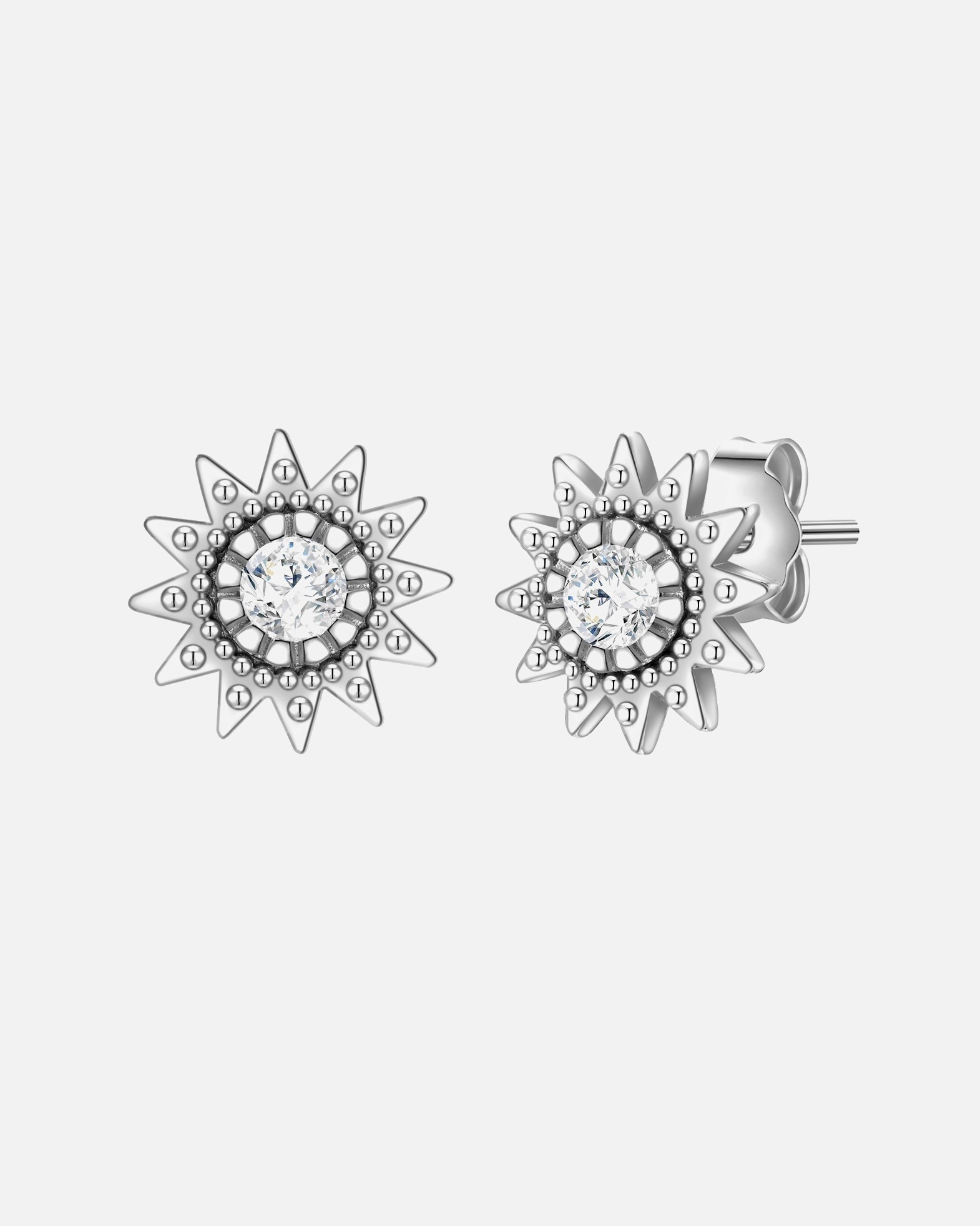 Boucle d'oreilles for FemmePuces d'oreilles en argent Soleil Argent sterling Oxyde de zirconium (CZ) en Argent7,7 mm