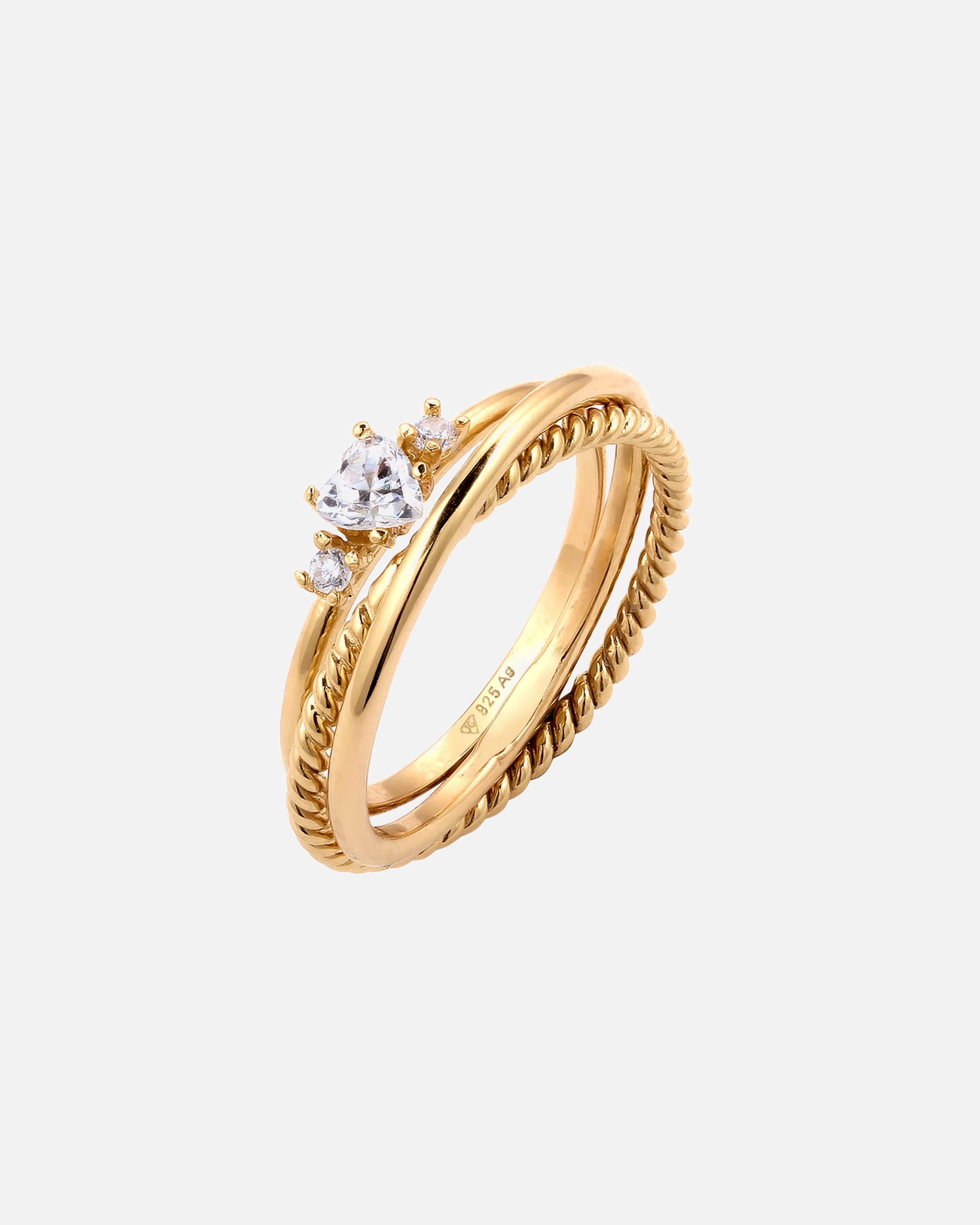 Ring für Weiblich Elli Ringset mit Herz Zirkonia Weiß 925 Sterling Silber 52