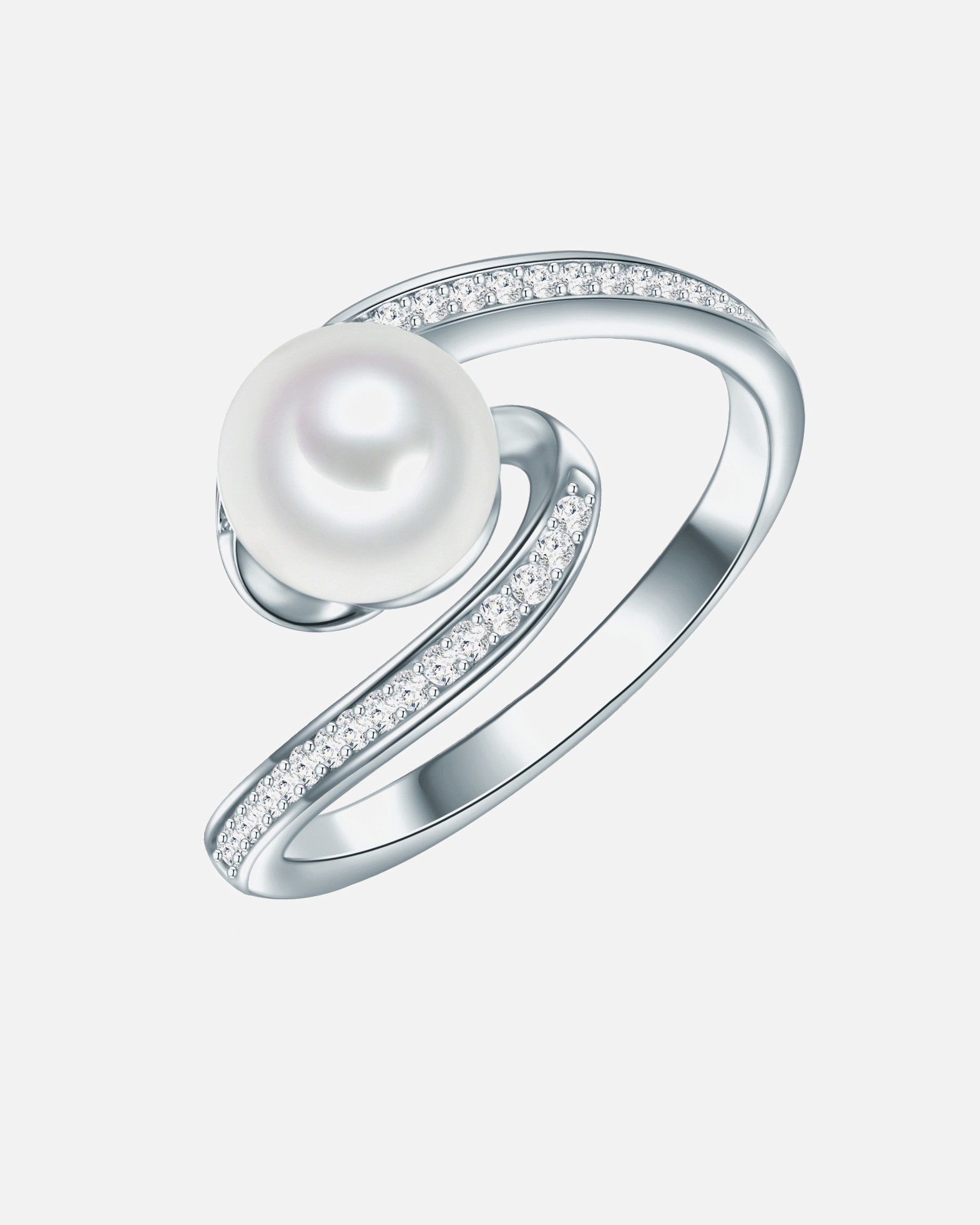 Bague for FemmeBague Argent sterling Oxyde de zirconium (CZ) Perle de culture d'eau douce en Argent54