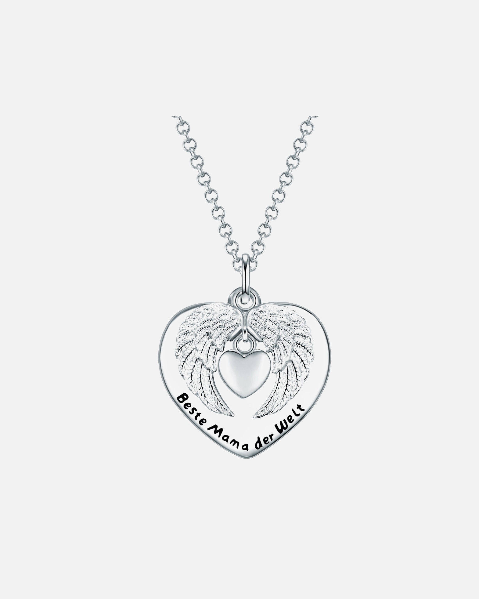 Collier for FemmeCollier tendance Coeur avec ailes + citation "Beste Mama" Laiton en Argent42,0 cm Basiskette + 5,0 cm Verlängerung