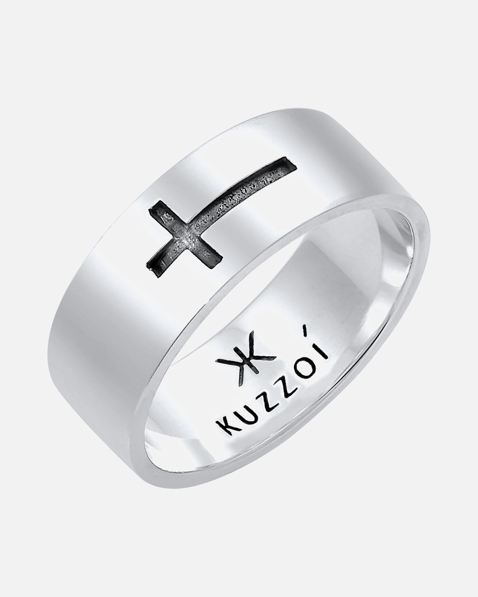 Ring für Männlich KUZZOI Herren Bandring Glanz Kreuz Oxidiert 925 Silber 64