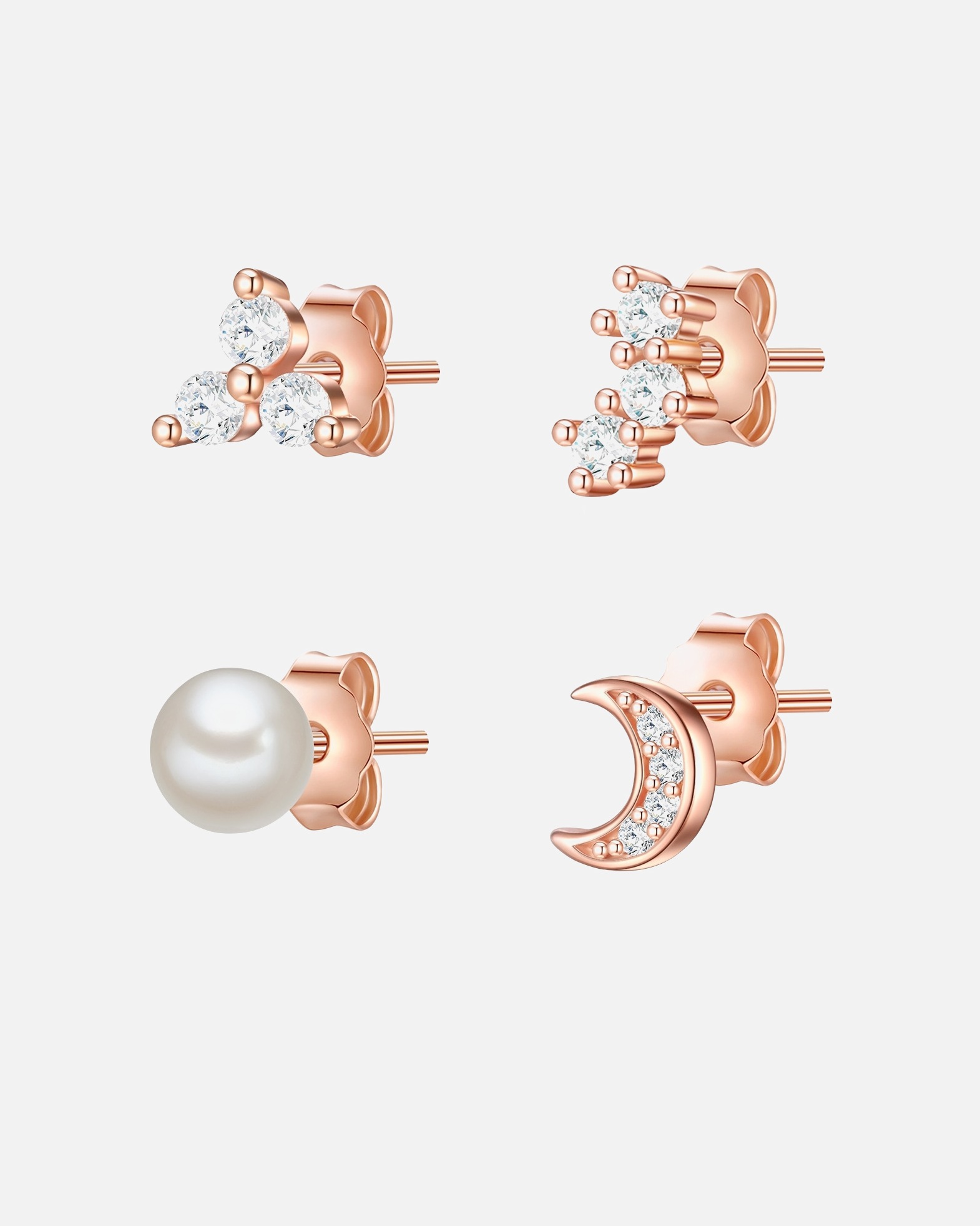 Boucle d'oreilles for FemmePuces d'oreilles en argent Demi-lune Argent sterling Oxyde de zirconium (CZ) Perle de culture d'eau douce en Or rose5,1/6,3/4,0/4,9 mm