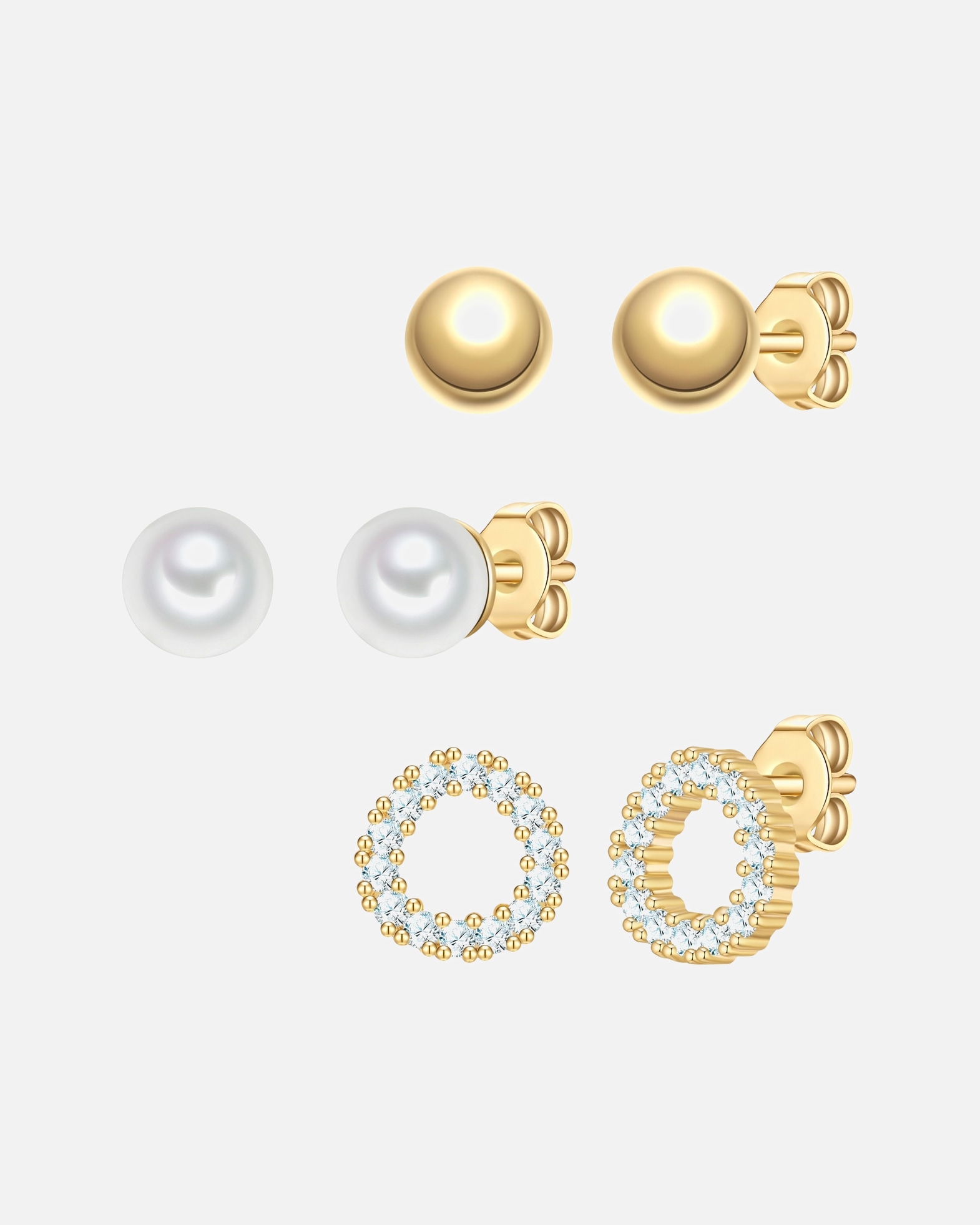 Boucle d'oreilles for FemmeClous d'oreilles en laiton doré avec perle de zirconium (synth.)4,9/5,1/6,7 mm