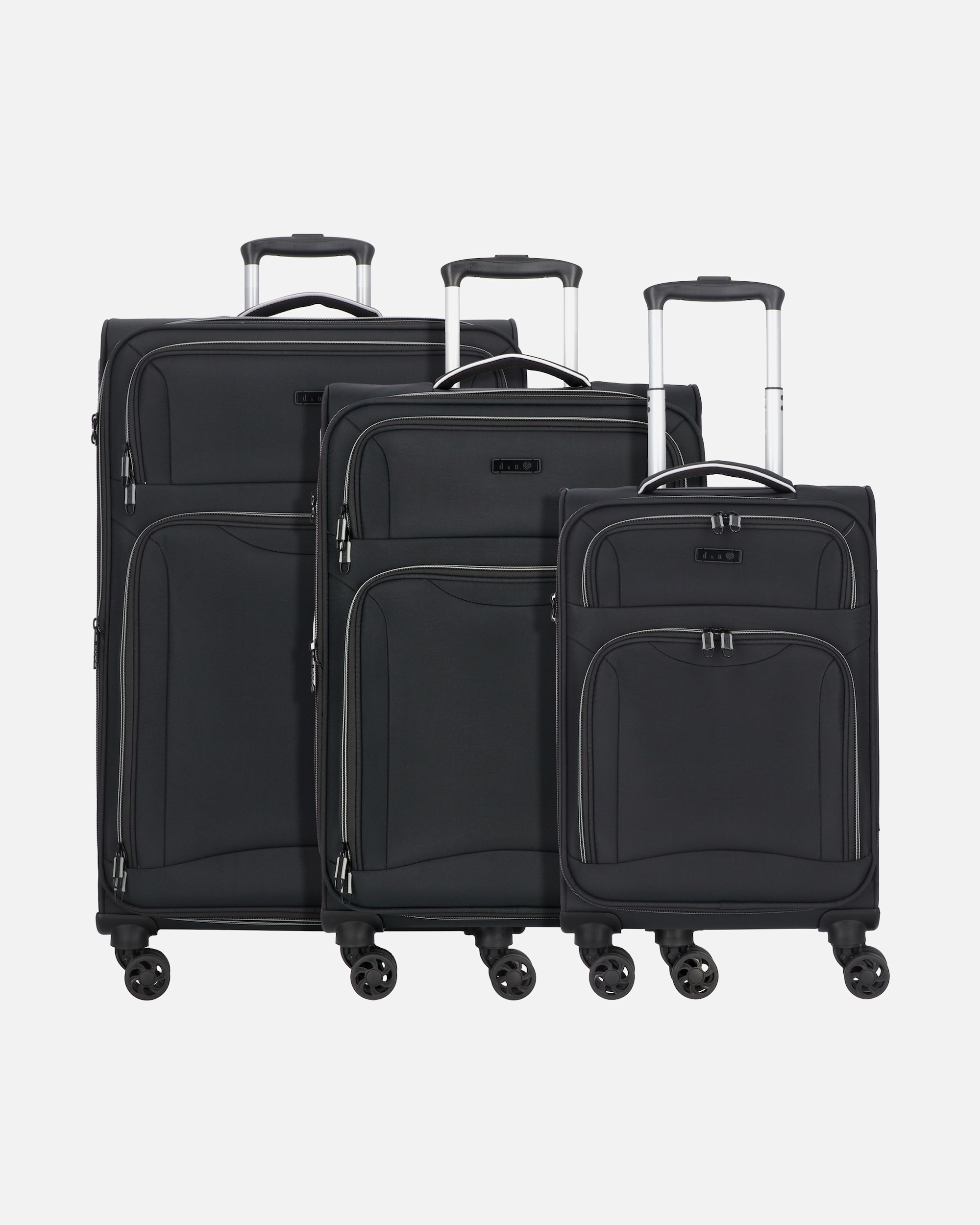 Koffer für Männlich d & n Travel Line 9204 4 Rollen Kofferset 3-teilig mit Dehnfalte schwarz
