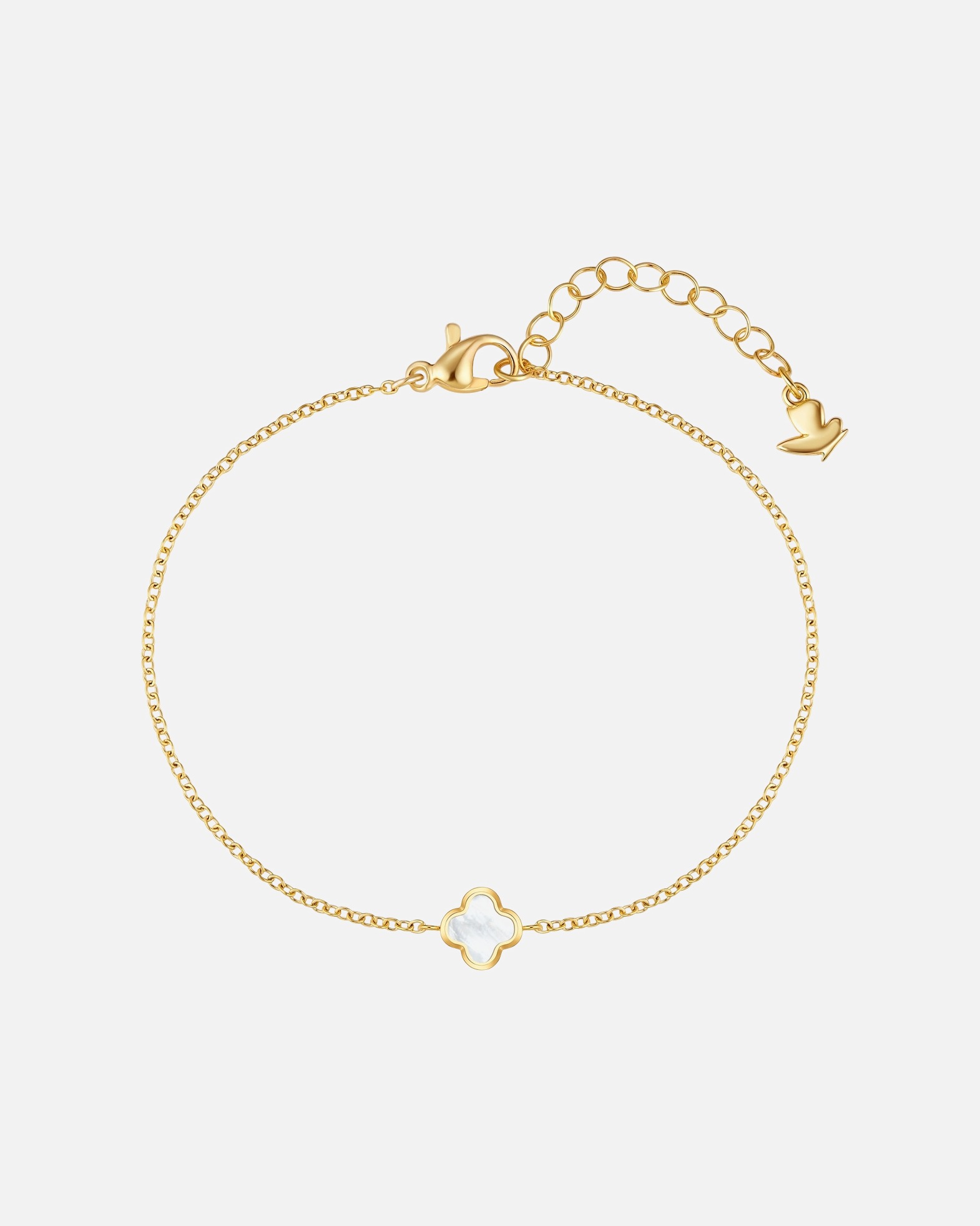 Armband für Weiblich Armband Kleeblatt aus Edelstahl in gelbgold mit Perlmutt 17,0 cm Basislänge + 3,0 cm Verlängerung