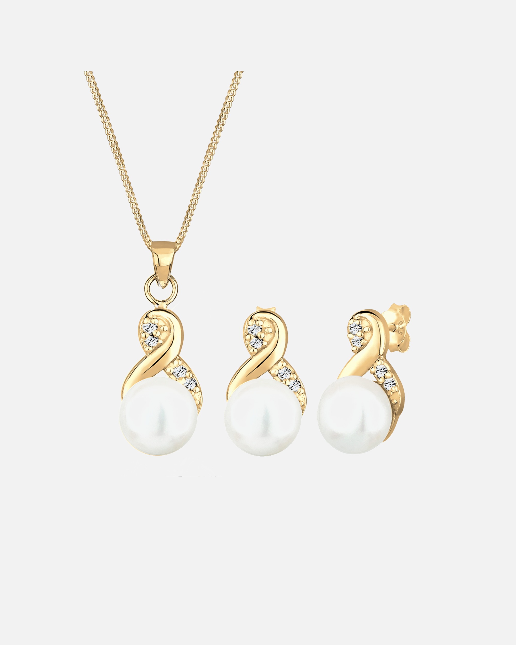 Schmuckset für Weiblich Infinity Perlen Kristalle 925 Silber golfarben