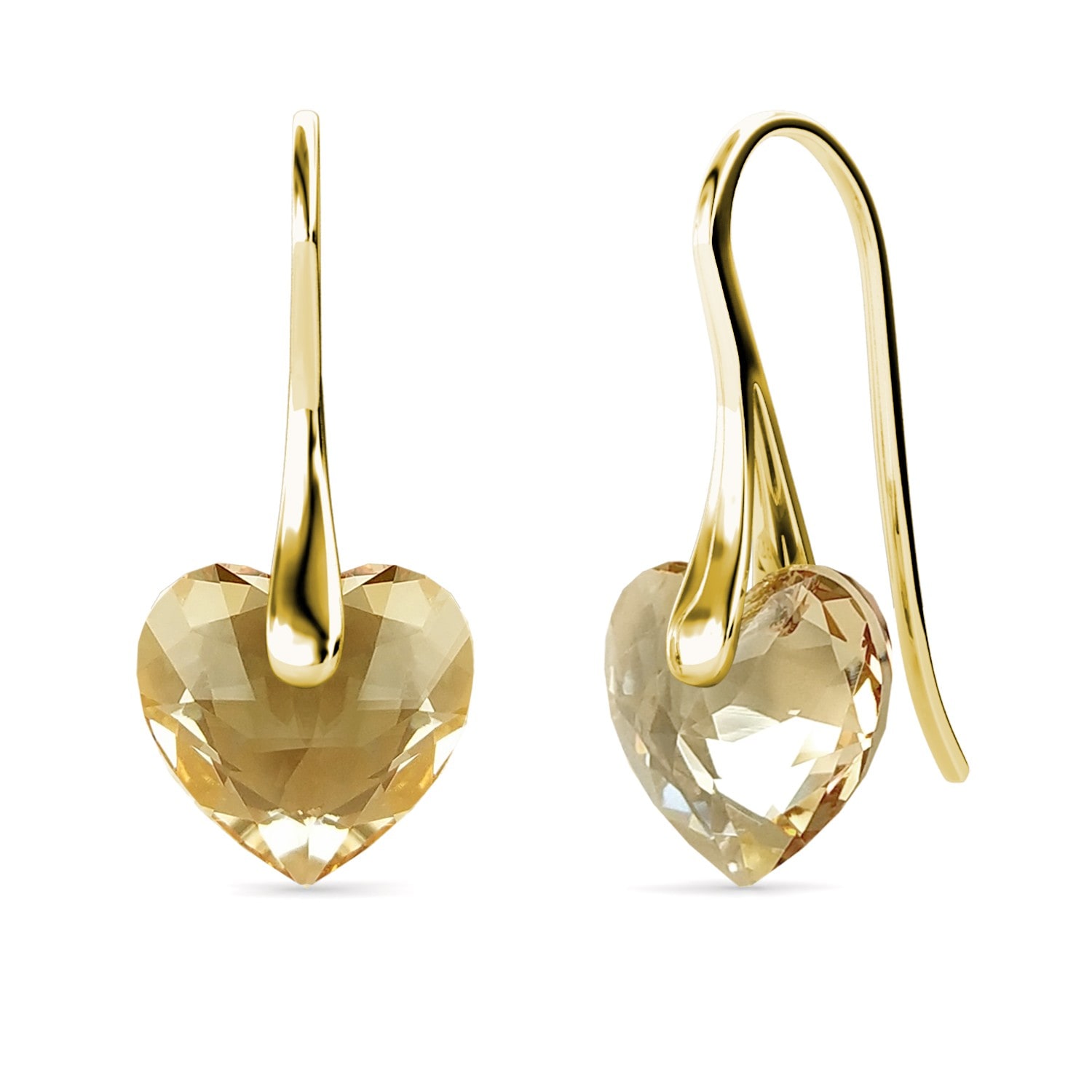 Kristalline Herz Ohrringe - Gold und Bernstein