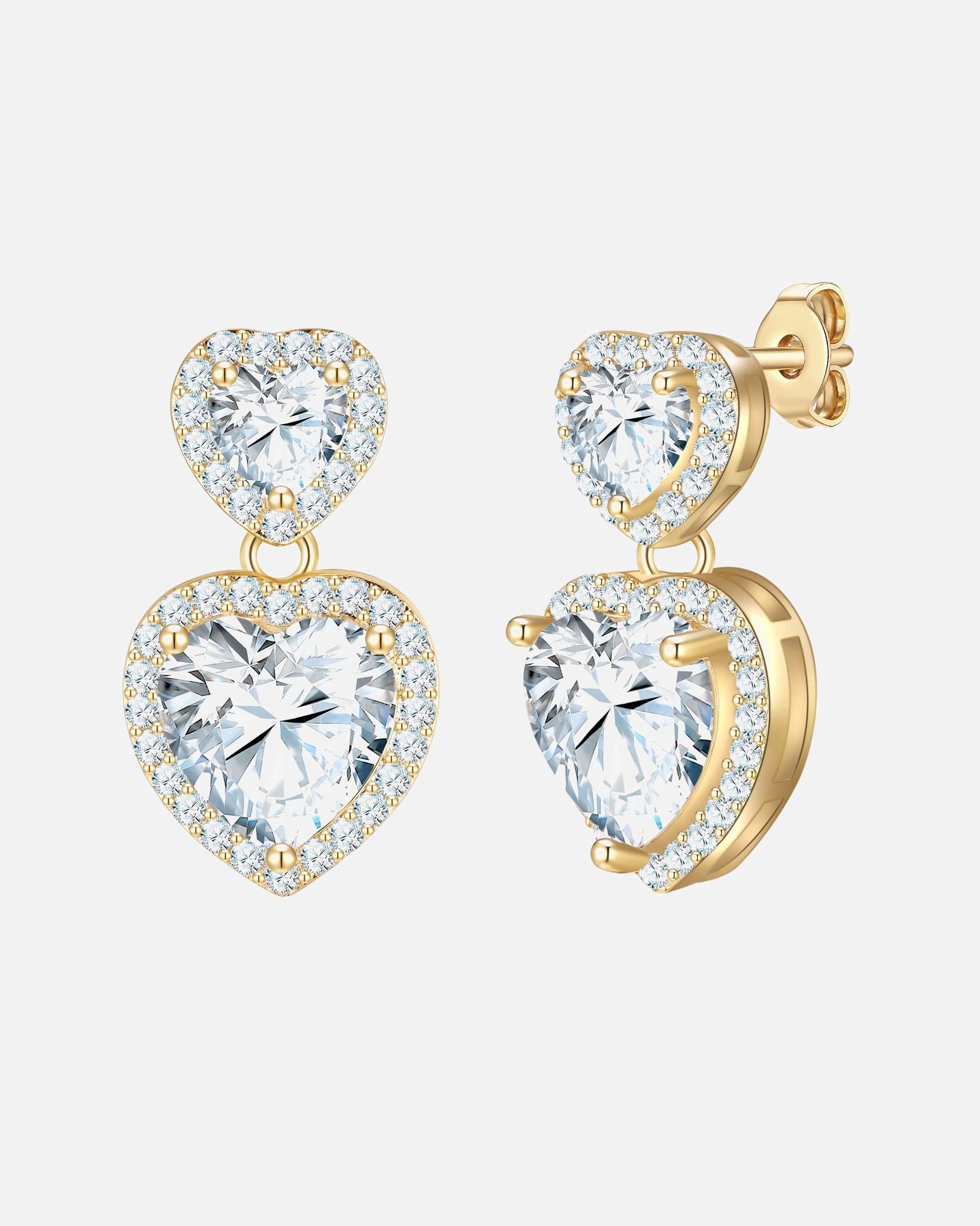 Boucle d'oreilles for FemmeYokoamiiBoucles d'oreilles pendantes cœur en laiton doré avec zirconium17,2 mm