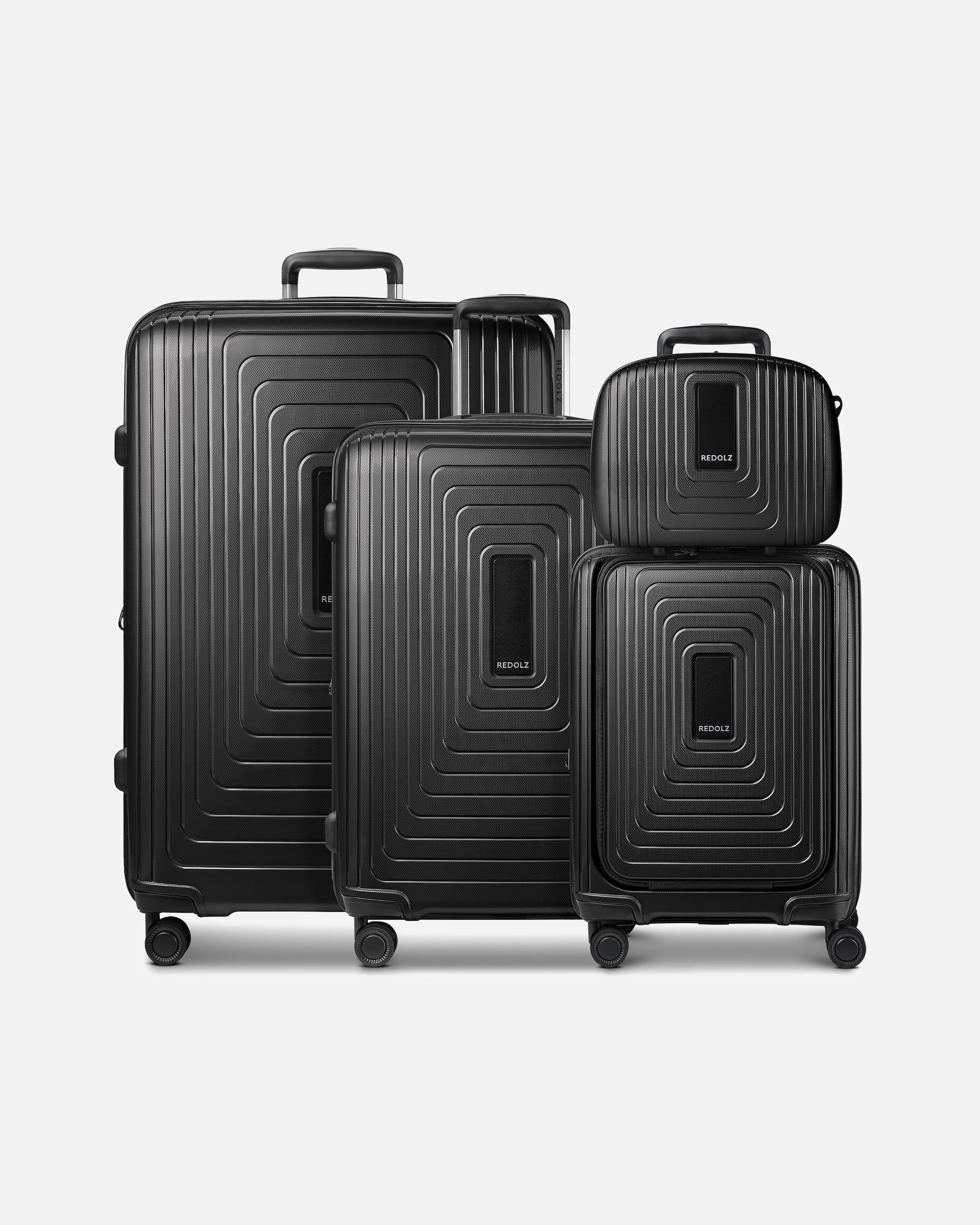 Koffer für Männlich Redolz Essentials14 4-Rollen Kofferset Beautycase 4tlg mit Dehnfalte Laptopfach black metallic