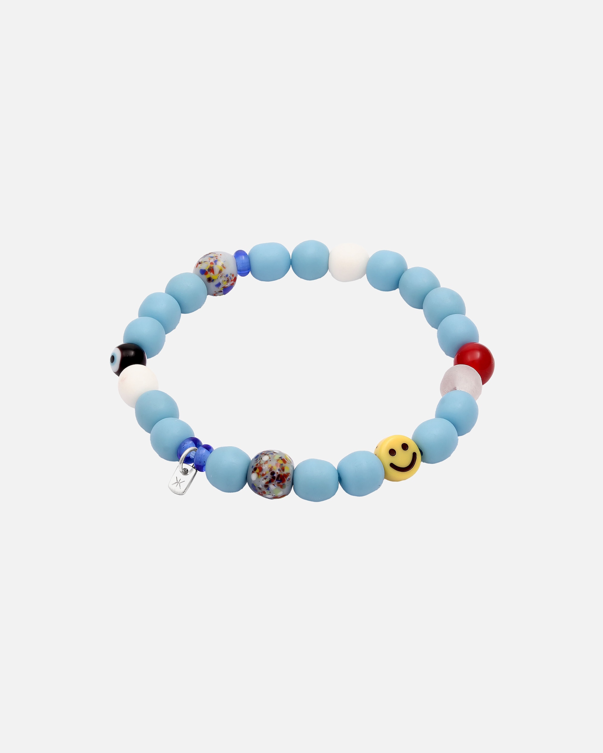 Armband für Männlich KUZZOI Glas Harz Perlen Hellblau Smilling Bead 925 Sterling Silber 19