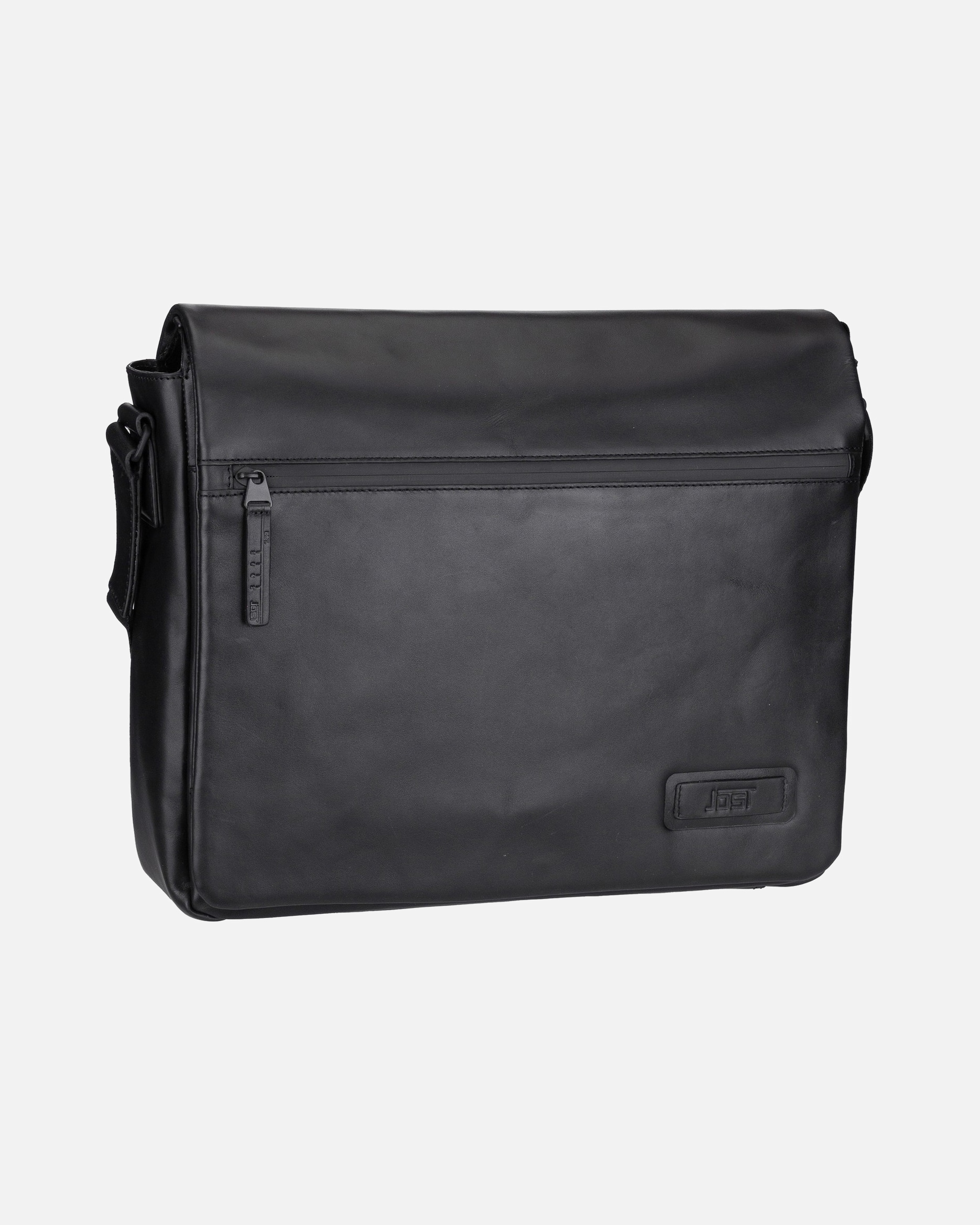 Umhängetasche für Männlich Jost Aarhus Messenger Leder 38 cm Laptopfach schwarz