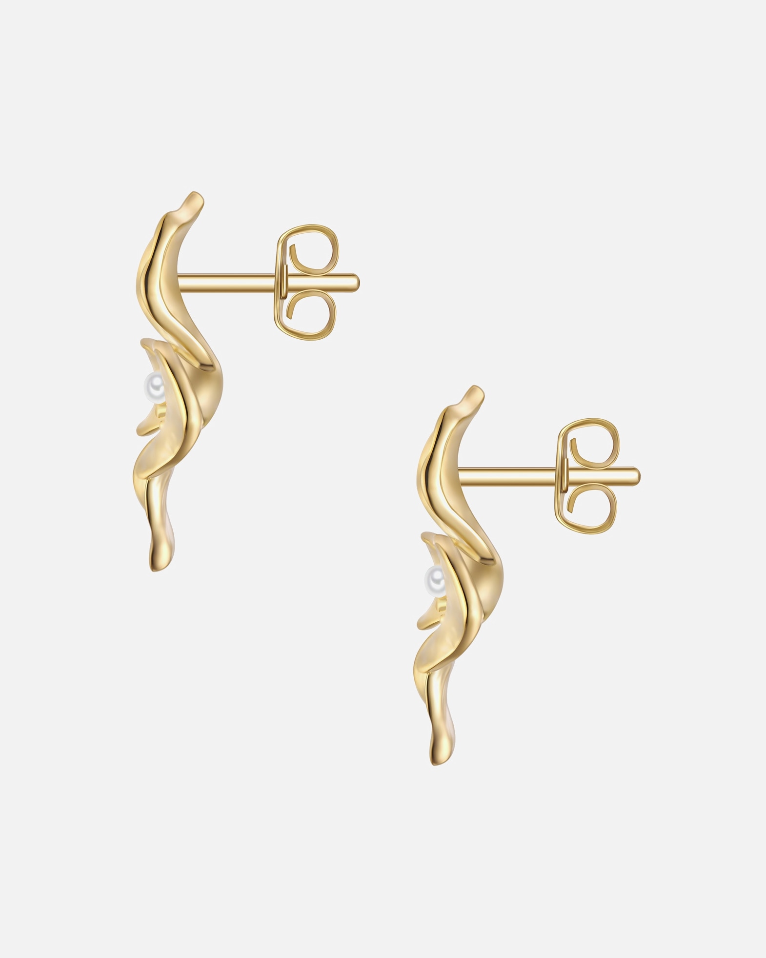 Ohrringe für Weiblich Yokoamii Ohrstecker Blume aus Metall-Legierung in gelbgold mit Perle (synth.) 30,5 mm