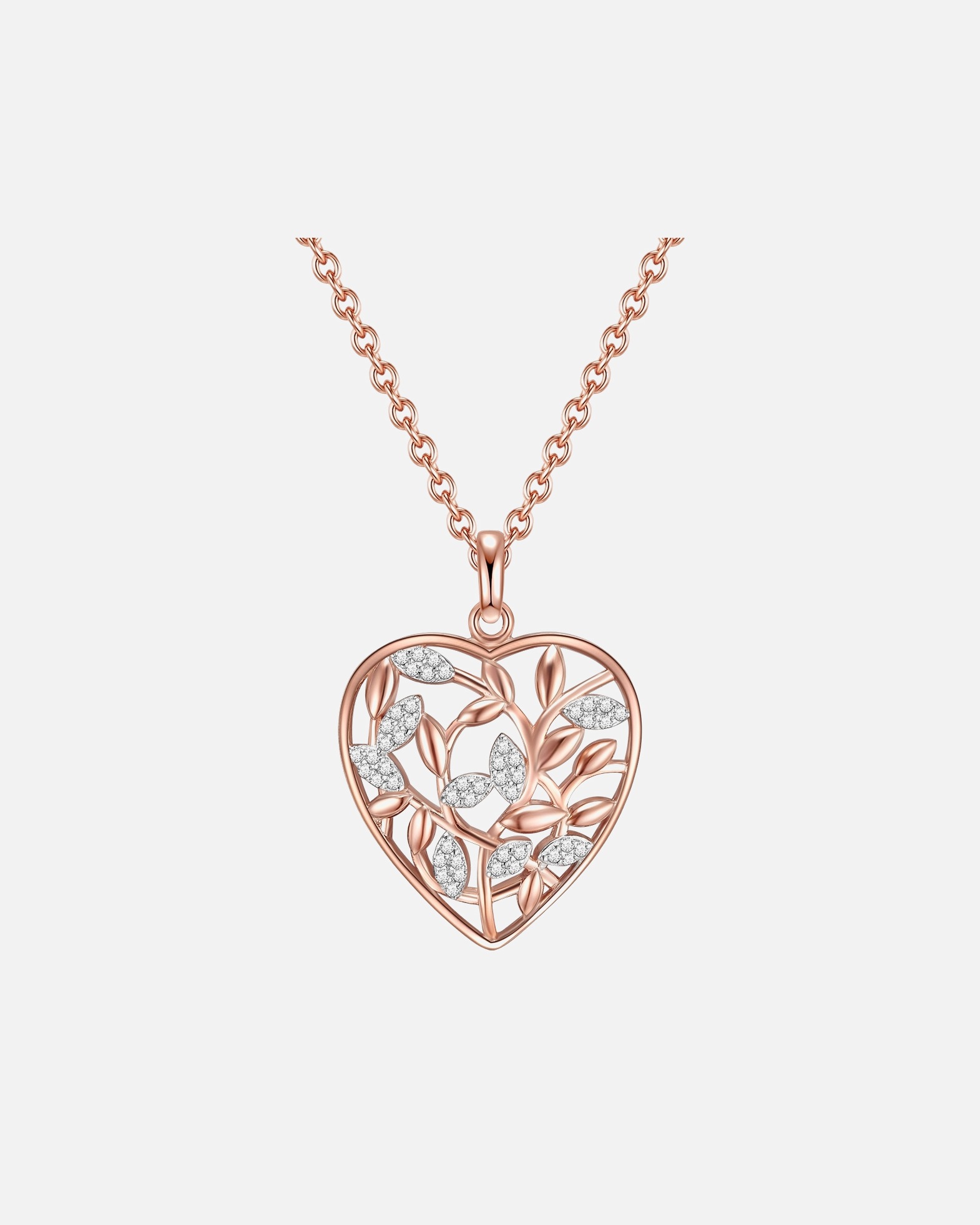 Collier for FemmeCollier en argent Coeur/feuilles pétillant Argent sterling Oxyde de zirconium (CZ) en Or rose42,0 cm Basiskette + 7,0 cm Verlängerung